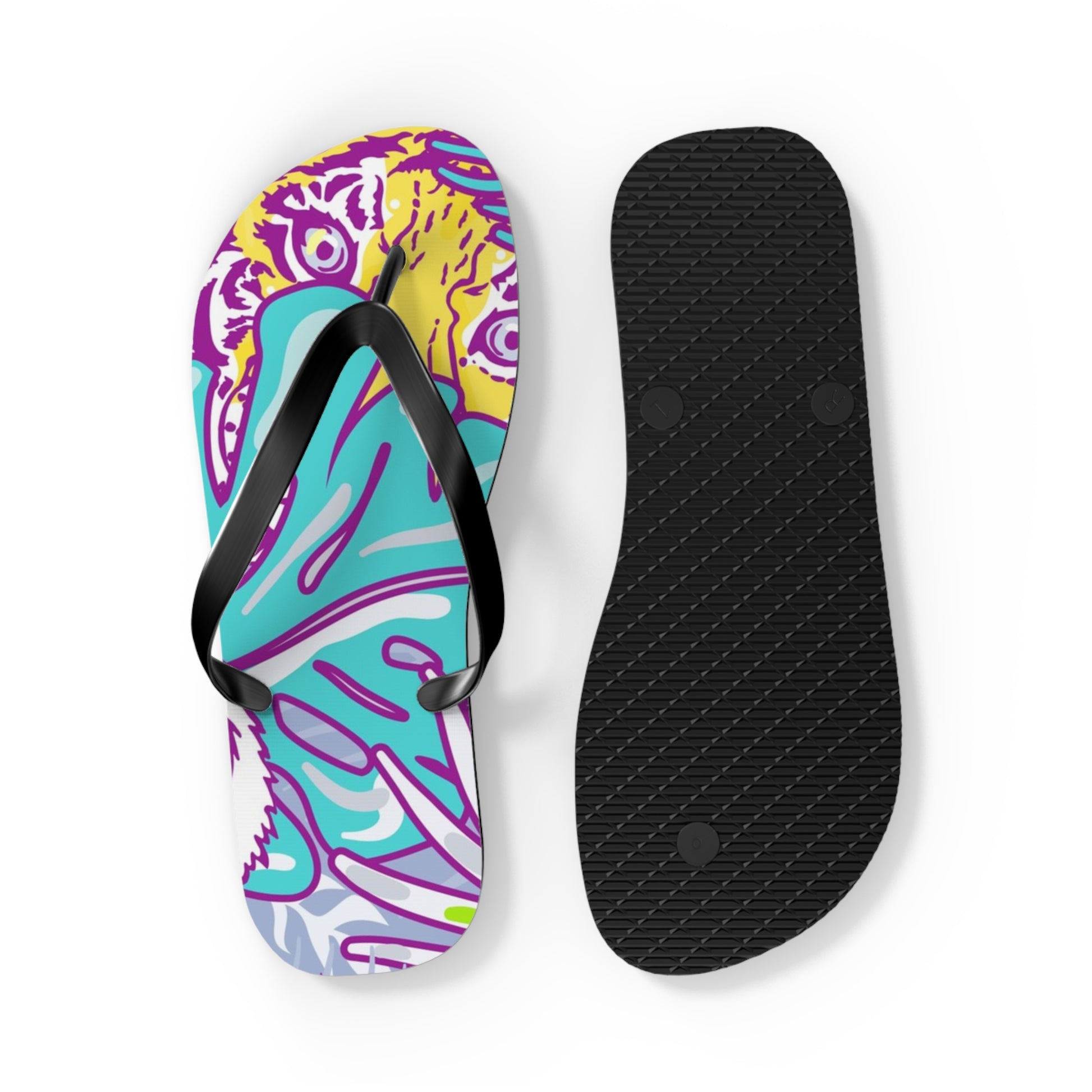 Tropical Floral Tigers Torquise and Purple Flip Flops, Artsulli - Art is Long, Life is Short, Shoes, , , , , , , 