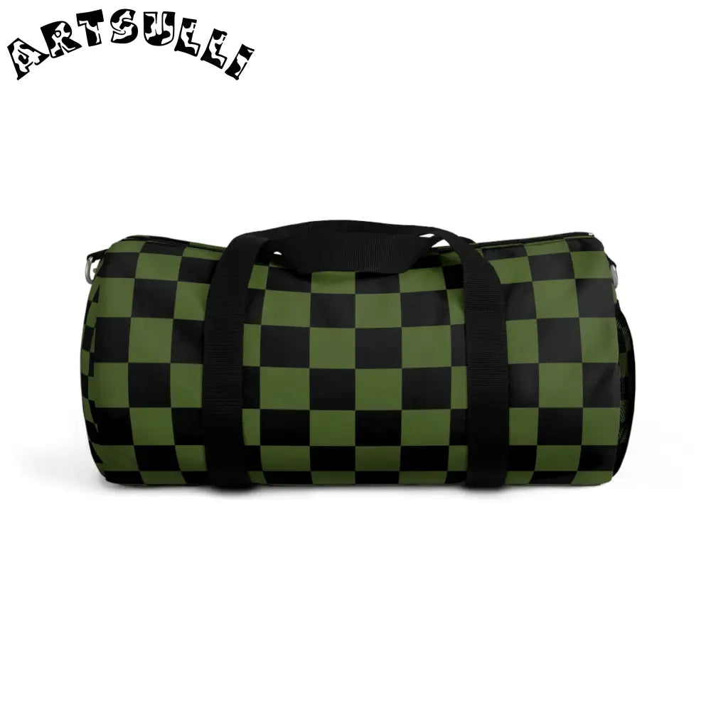 JAKKOUTTHEBXX Checkerboard Olive Green and Black Duffel Bag