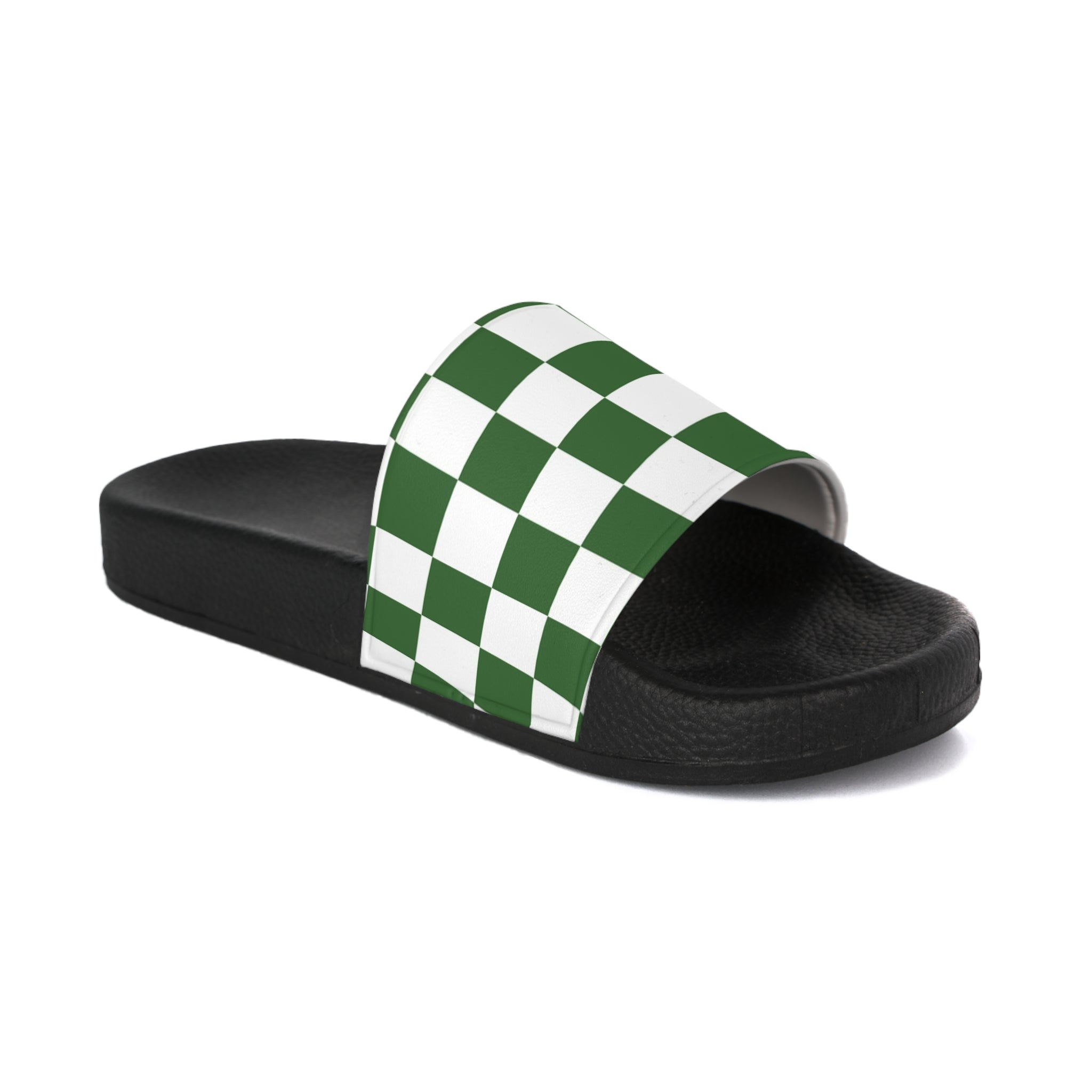 Checkerboard White and Dark Green Women's Slide Sandals, Artsulli - Art is Long, Life is Short, Shoes, Color, Black sole, Size, US 5, , , 30906119470221201078