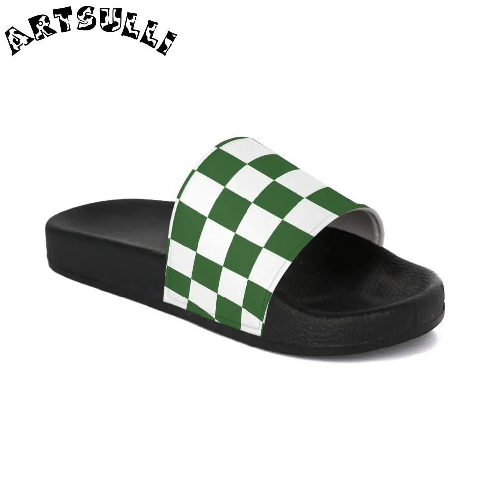 JAKKOUTTHEBXX Checkerboard White and Dark Green Women’s Slide