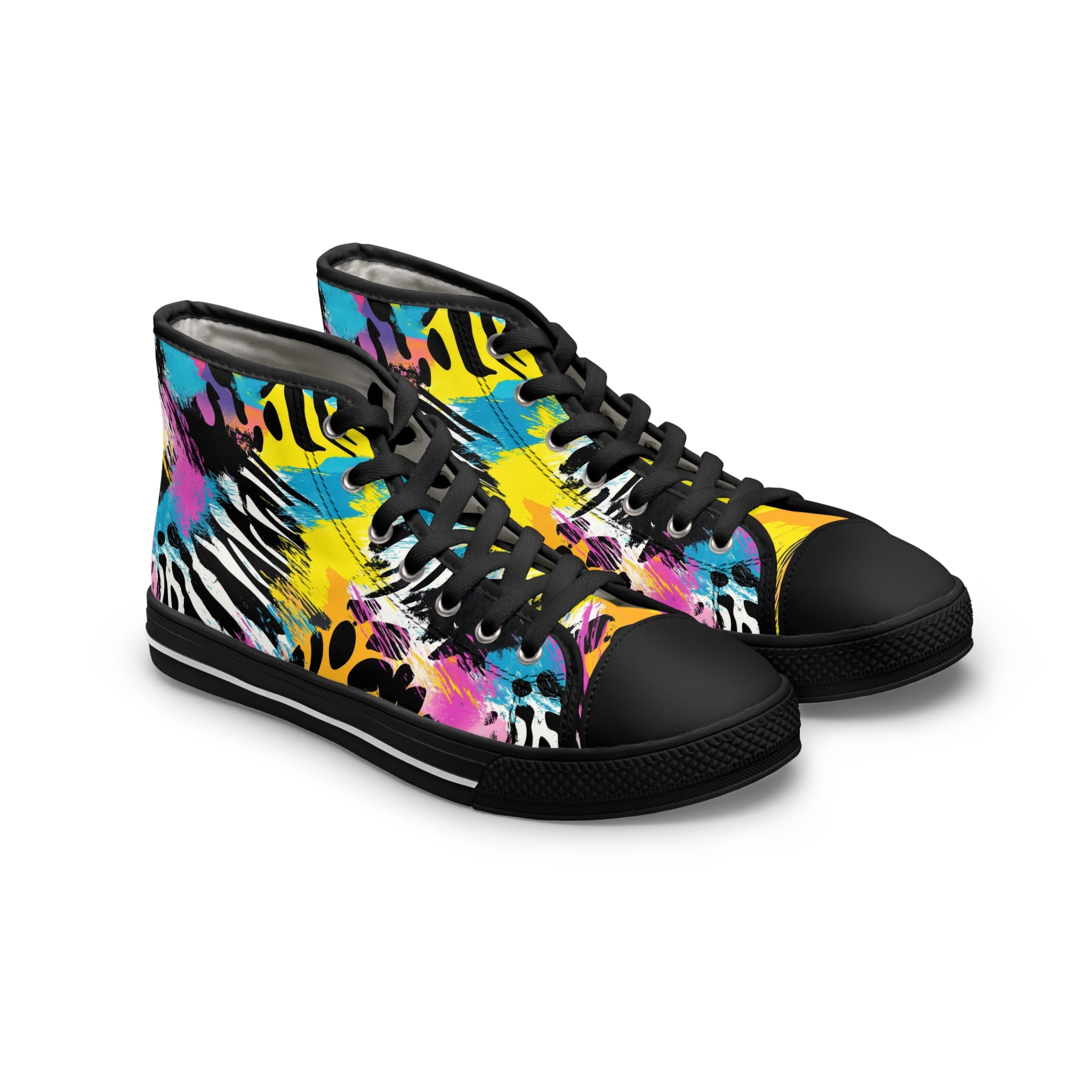 Zebra Stripes x Leopard Print x Paint Splatter Multi-Color Women's High Top Sneakers, Artsulli - Art is Long, Life is Short, Shoes, Size, US 5.5, Color, Black sole, , , 17979979743486