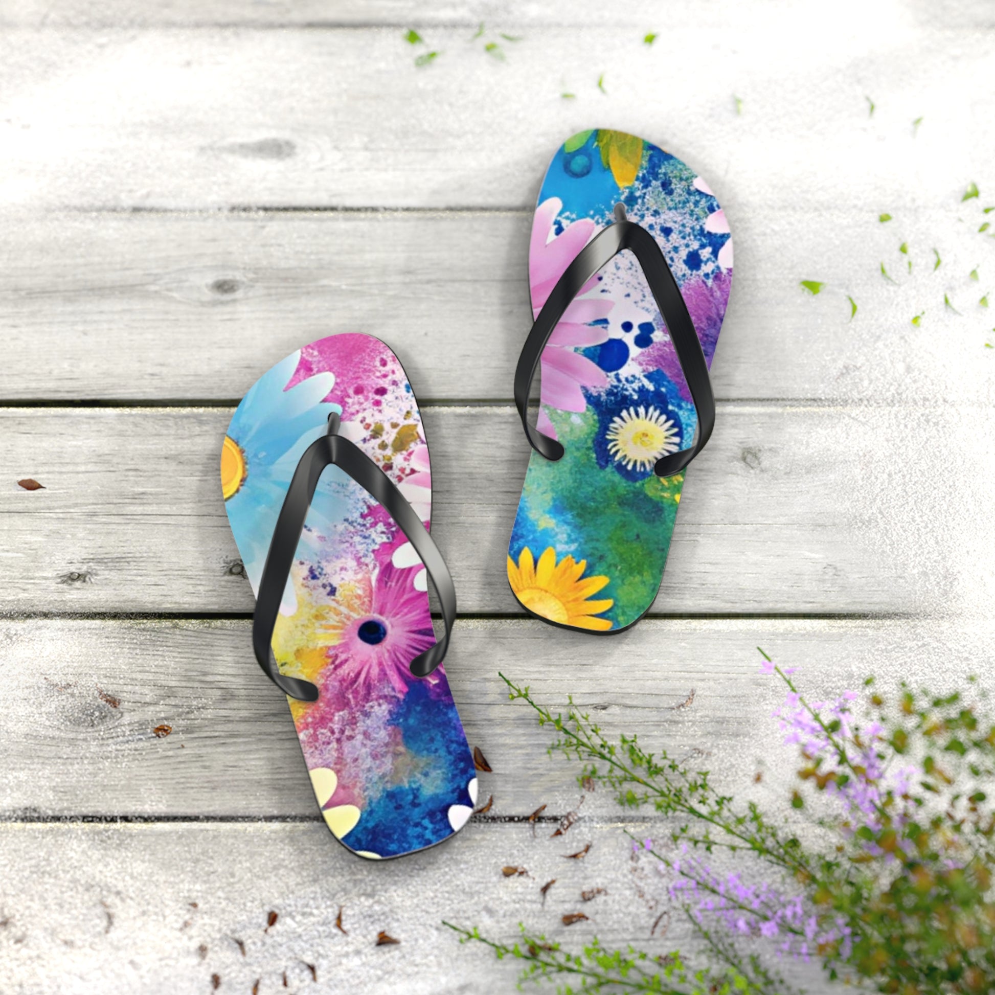 Magical Flower Explosion Multi-Color Flip Flops, Artsulli - Art is Long, Life is Short, Shoes, , , , , , , 