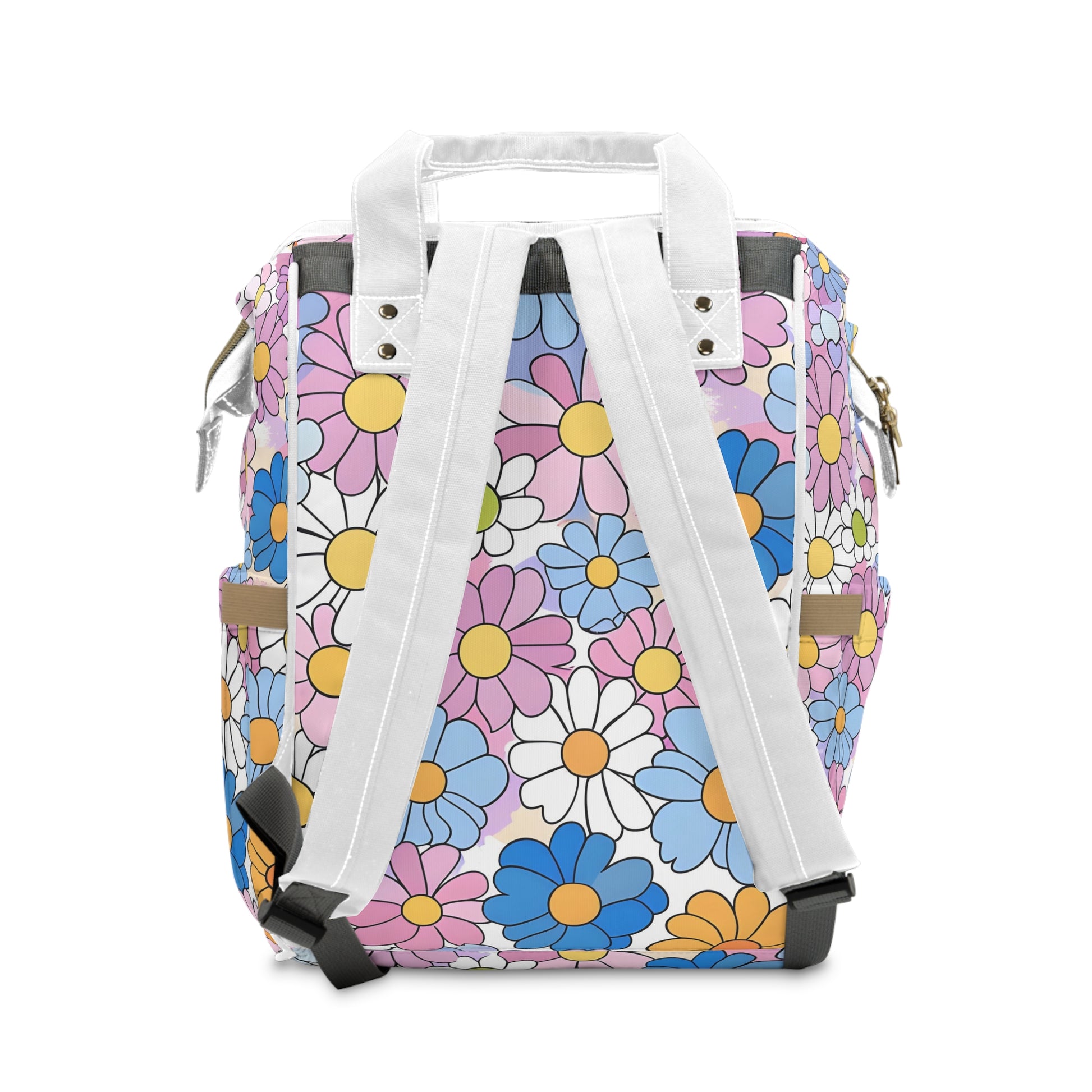 Flower Hour Purple and Blue Multifunctional Diaper Backpack, Artsulli - Art is Long, Life is Short, Bags, , , , , , , 