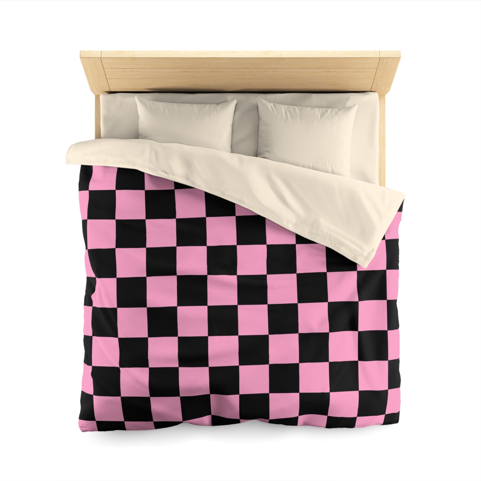 Checkerboard Black and Pink Microfiber Duvet Cover, Artsulli - Art is Long, Life is Short, Home Decor, , , , , , , 