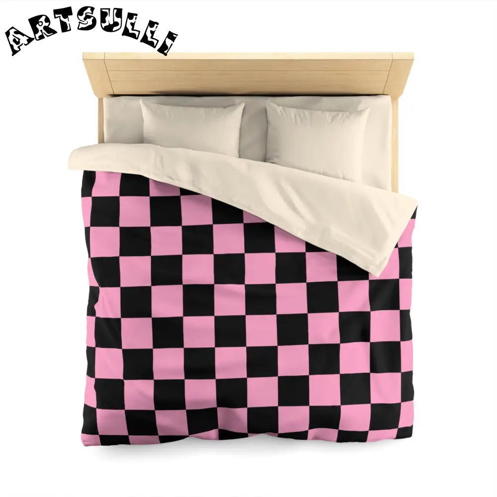 JAKKOUTTHEBXX Checkerboard Black and Pink Microfiber Duvet Cover