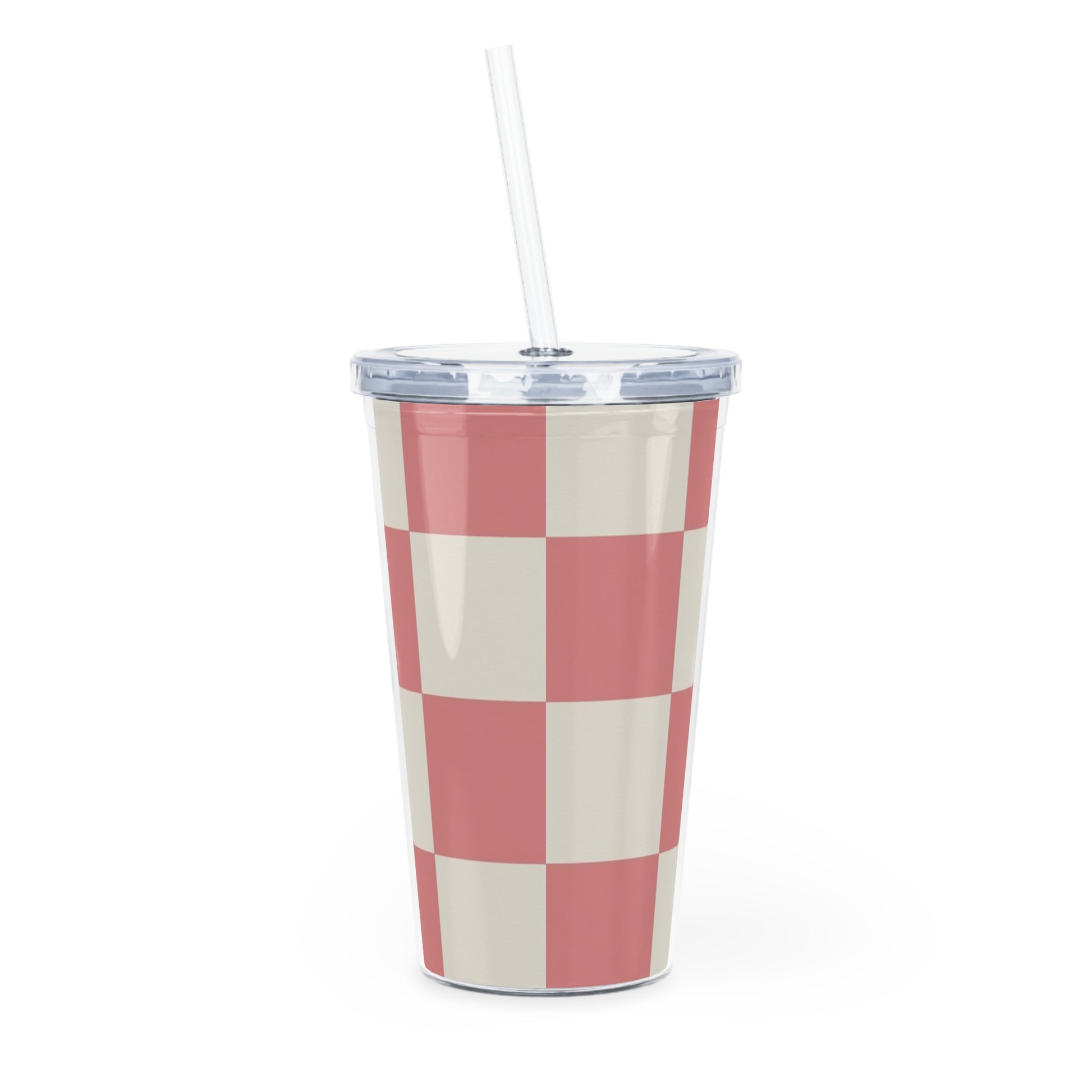Retro Checkered Grassland Sprites Plastic Tumbler with Straw, Artsulli - Art is Long, Life is Short, Mug, , , , , , , 