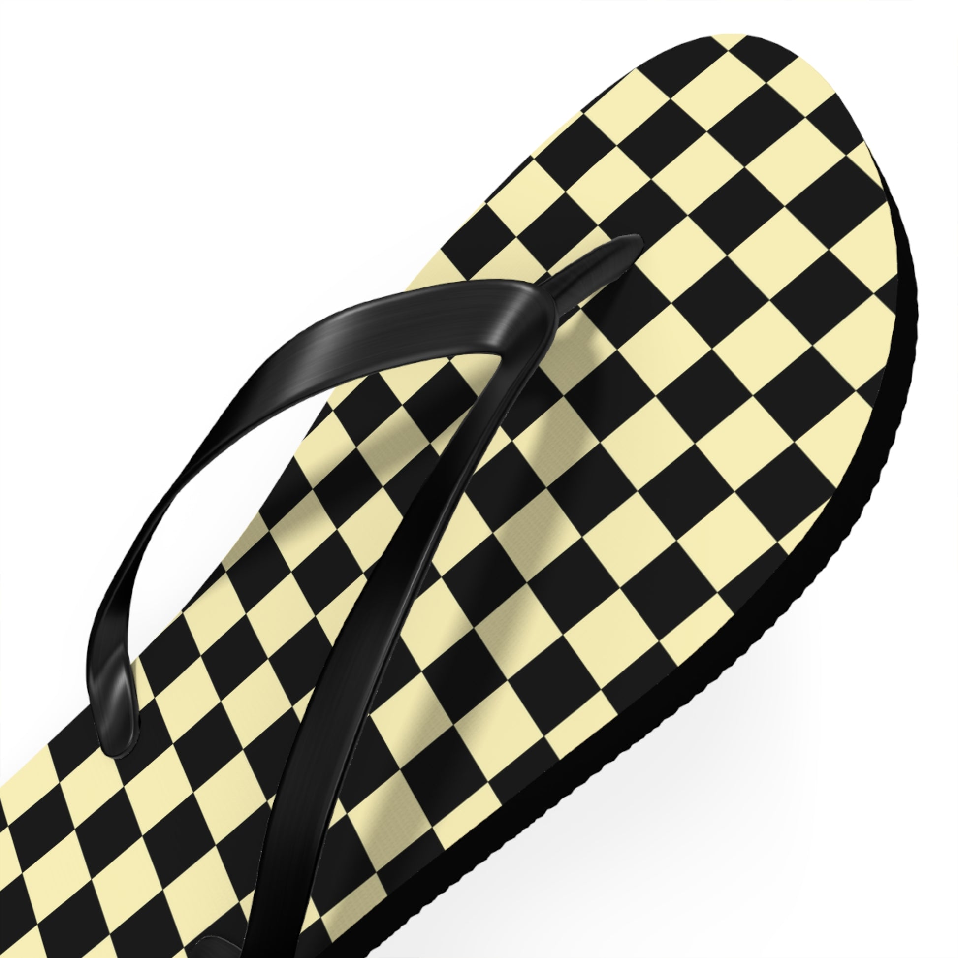Checkerboard Black and Yellow Flip Flops, Artsulli - Art is Long, Life is Short, Shoes, , , , , , , 