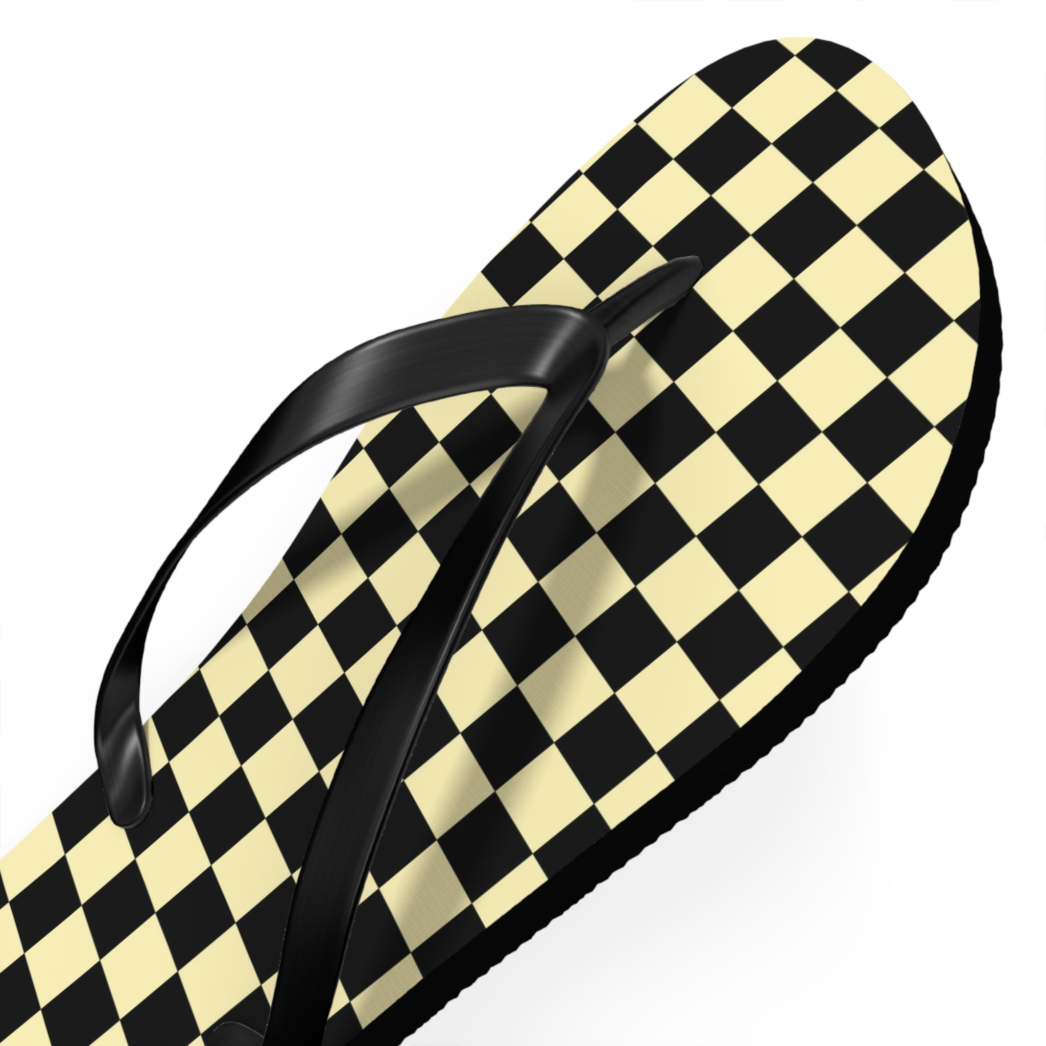 Checkerboard Black and Yellow Flip Flops, Artsulli - Art is Long, Life is Short, Shoes, , , , , , , 