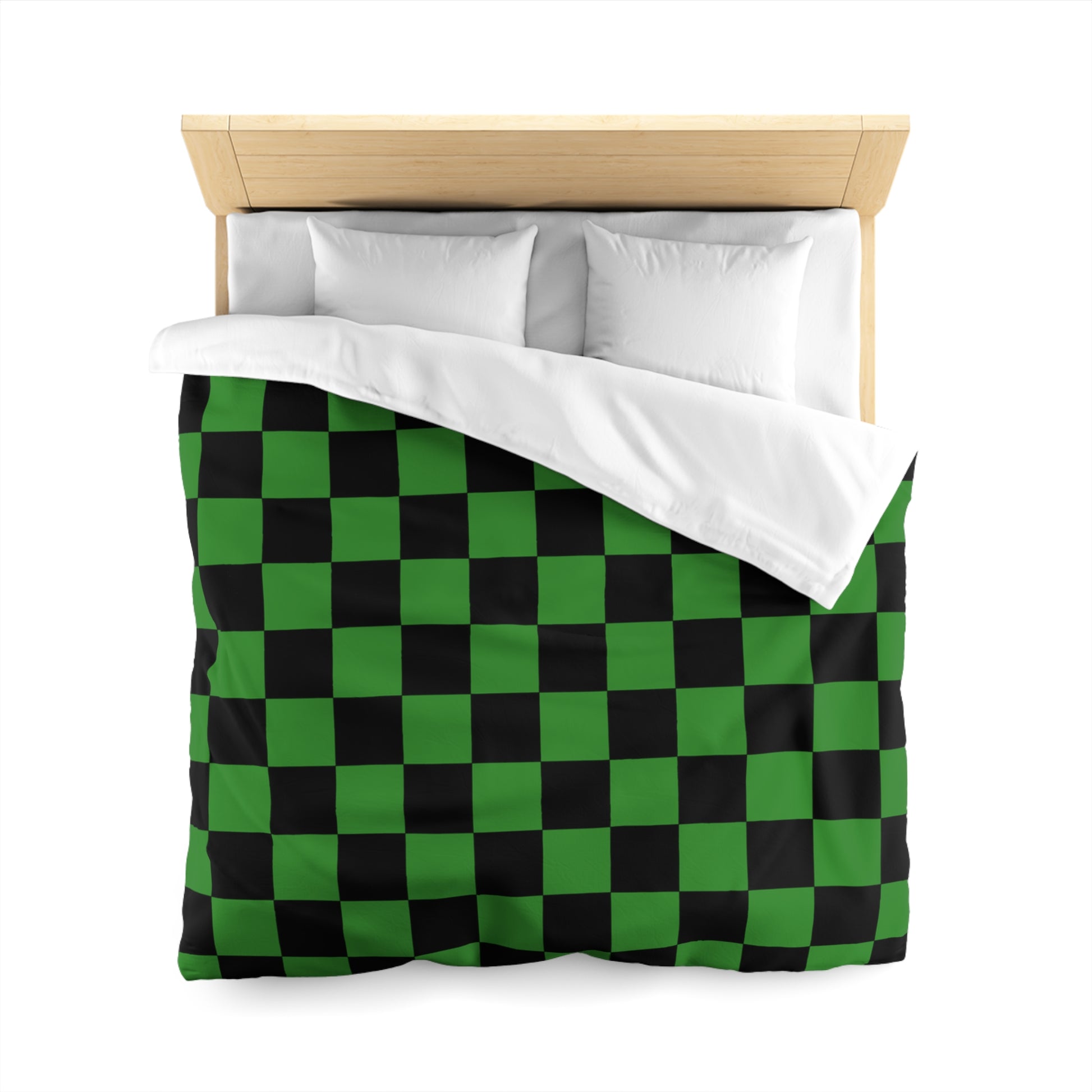 Checkerboard Green and Black Microfiber Duvet Cover, Artsulli - Art is Long, Life is Short, Home Decor, , , , , , , 