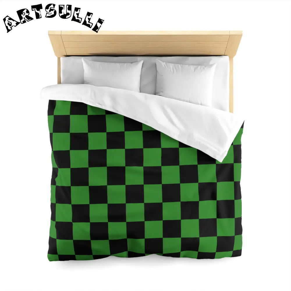 JAKKOUTTHEBXX Checkerboard Green and Black Microfiber Duvet Cover