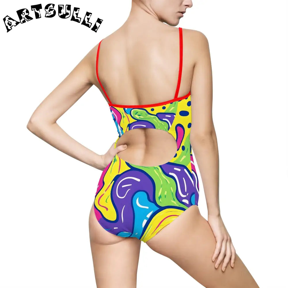 JAKKOUTTHEBXX Colorful Abstract Print One-Piece Swimsuit 2025
