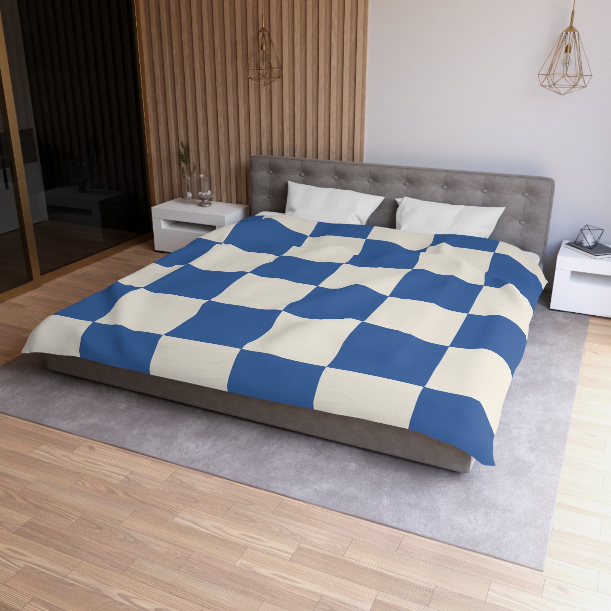 Checkerboard Blue Microfiber Duvet Cover, Artsulli - Art is Long, Life is Short, Home Decor, , , , , , , 