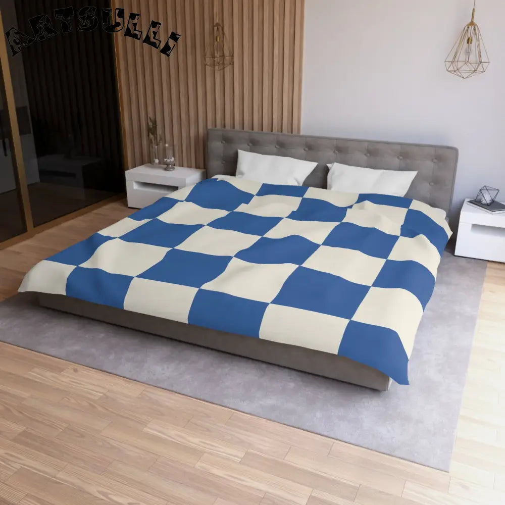 JAKKOUTTHEBXX Checkerboard Blue Microfiber Duvet Cover JAKKOUTTHEBXX