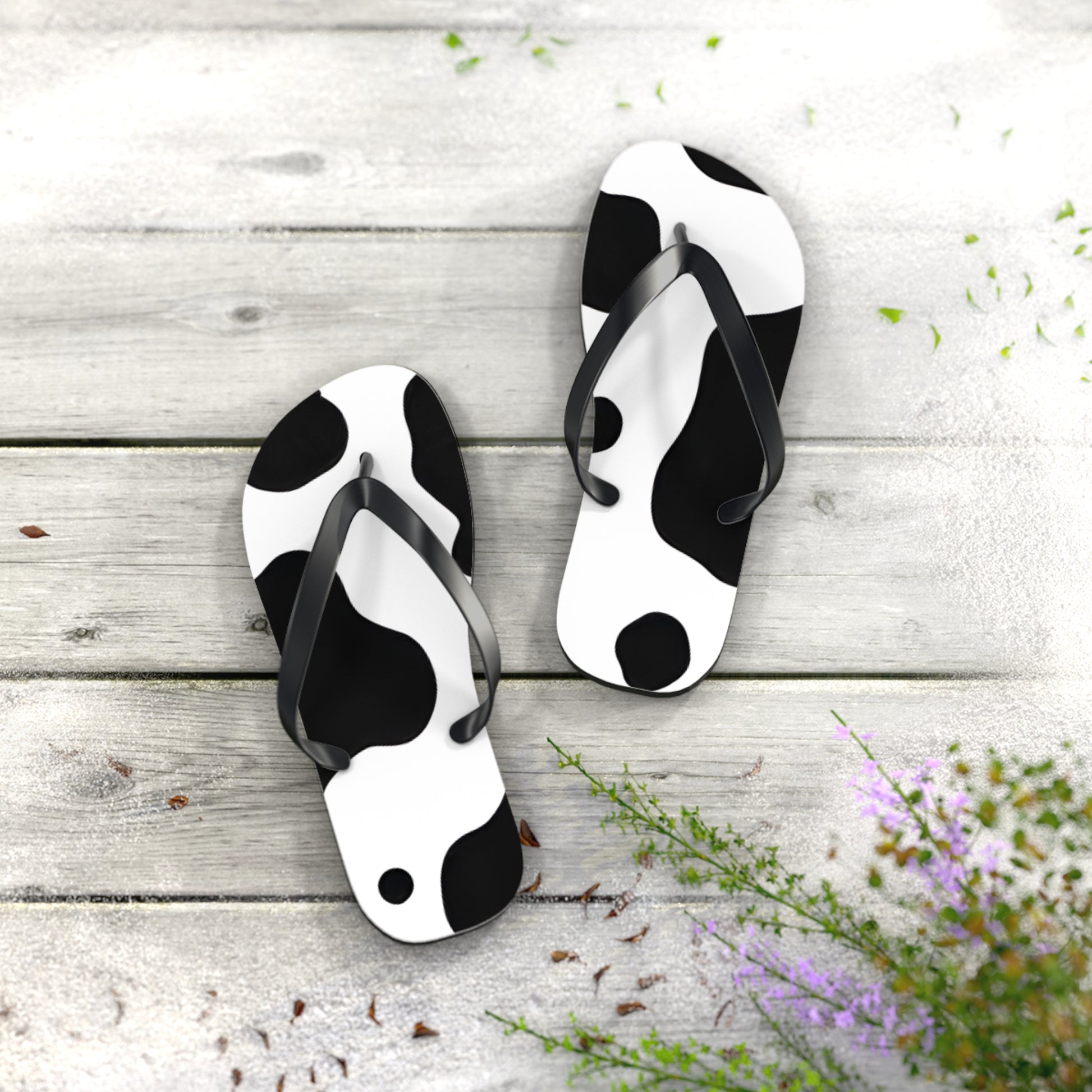Cow Print Focus Flip Flops, Artsulli - Art is Long, Life is Short, Shoes, , , , , , , 