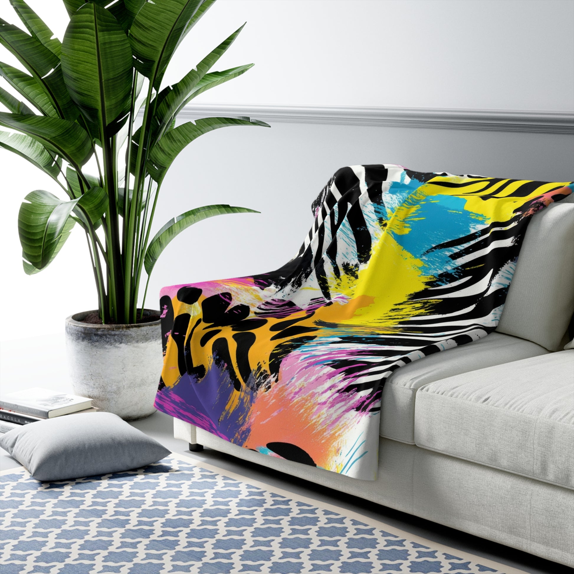 Zebra Stripes x Leapord Print x Paint Splatter Multi-Color II Sherpa Fleece Blanket, Artsulli - Art is Long, Life is Short, Home Decor, , , , , , , 