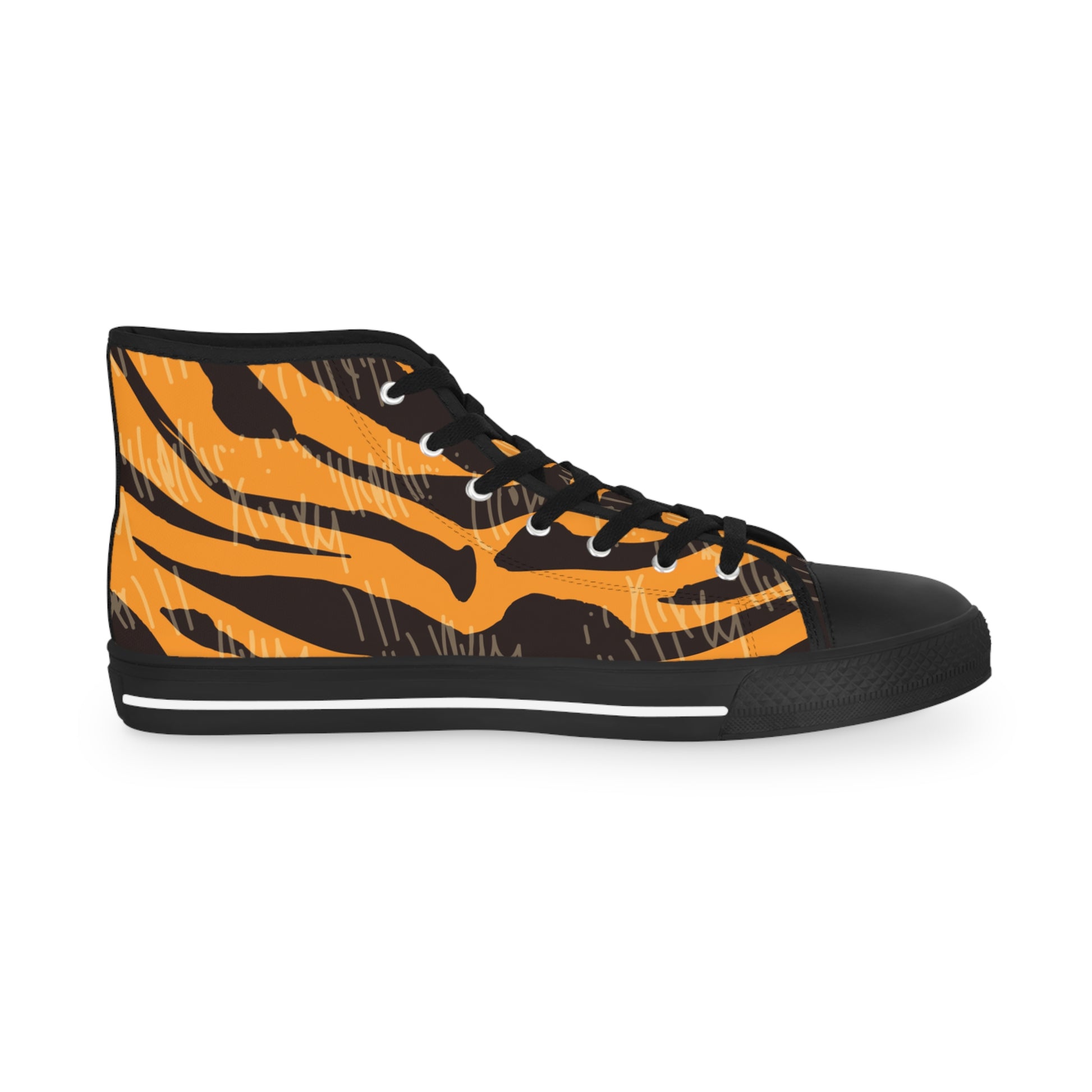 Tiger Scratches Orange & Black Men's High Top Sneakers, Artsulli - Art is Long, Life is Short, Shoes, , , , , , , 