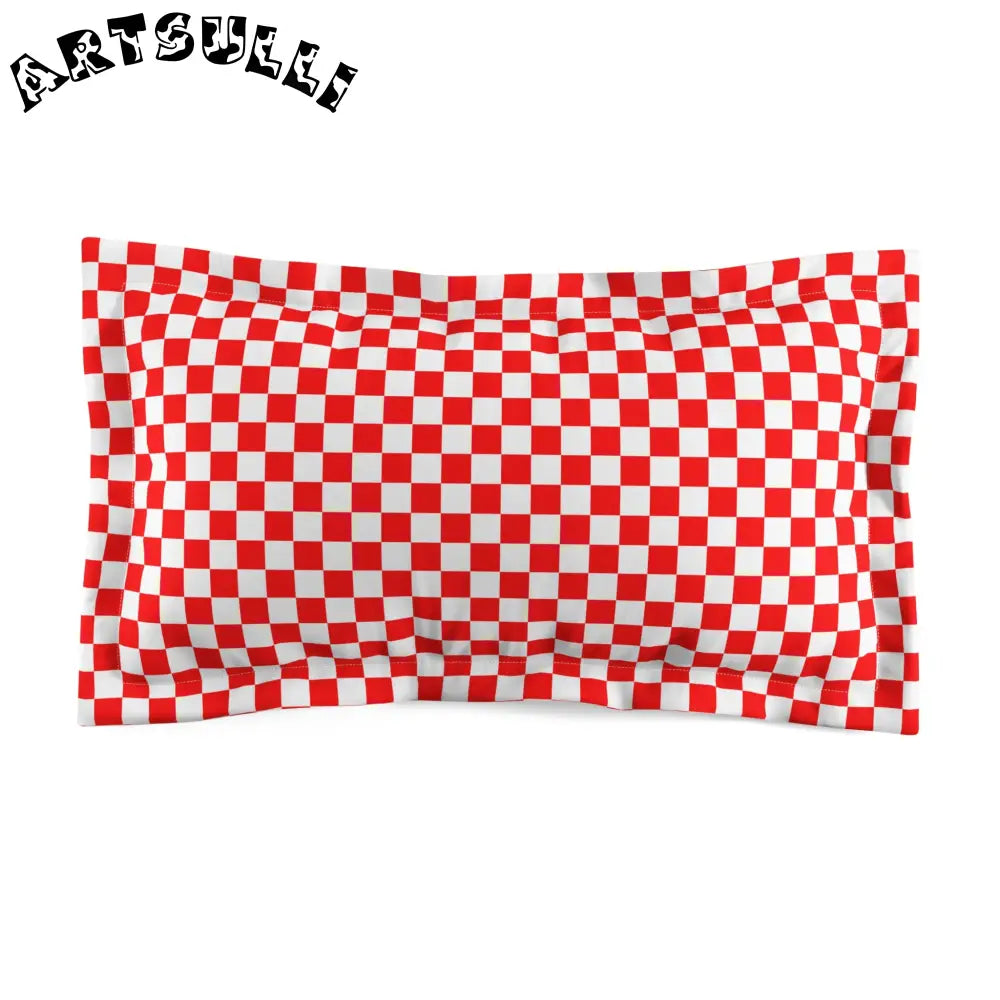 JAKKOUTTHEBXX Checkerboard II Red and White Microfiber Pillow Sham