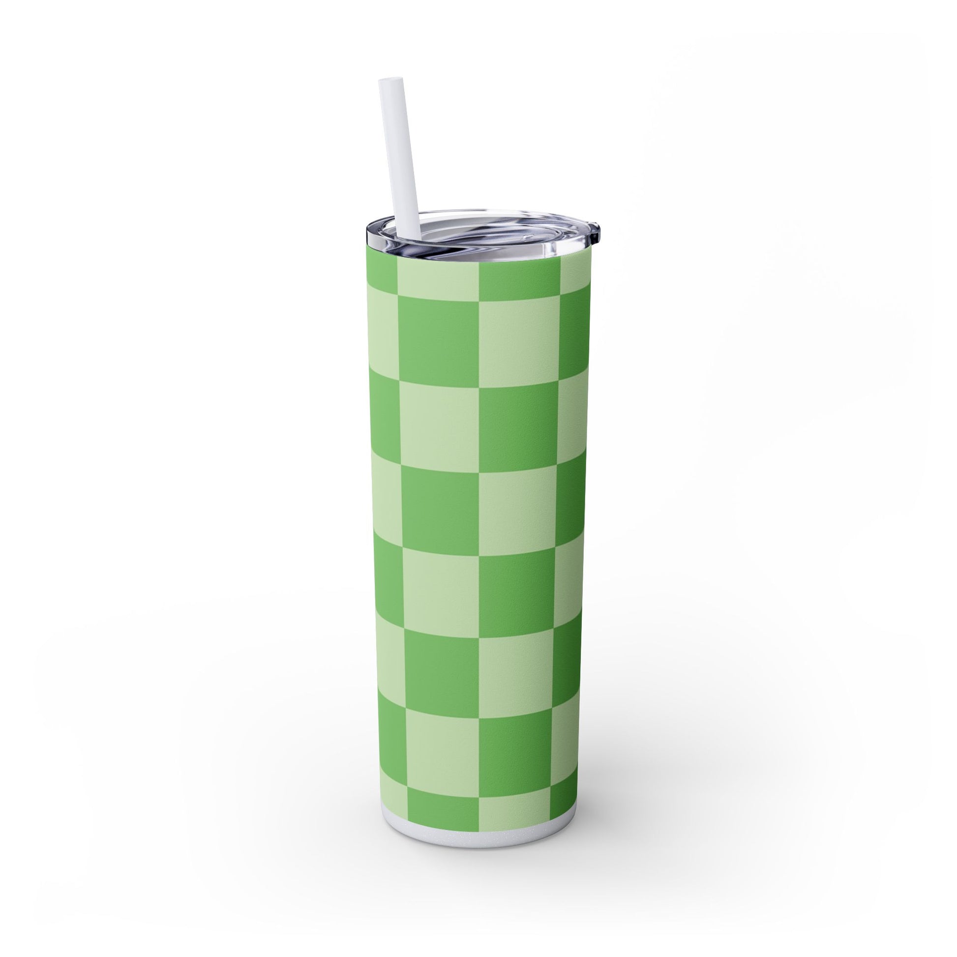 Checkerboard Green Skinny Tumbler with Straw, 20oz, Artsulli - Art is Long, Life is Short, Mug, , , , , , , 