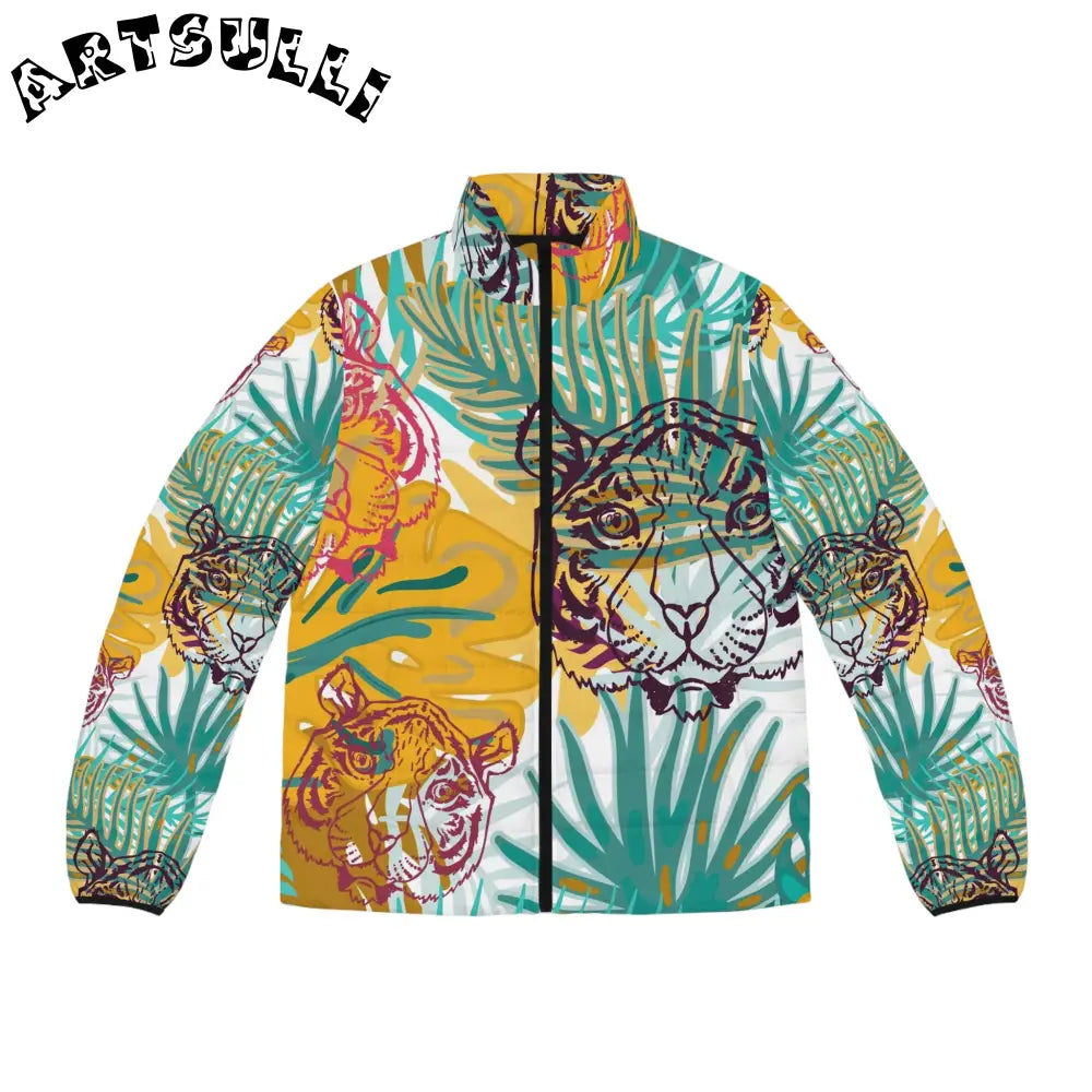 JAKKOUTTHEBXX Tropical Jungle Tigers Green and Brown Men’s Puffer