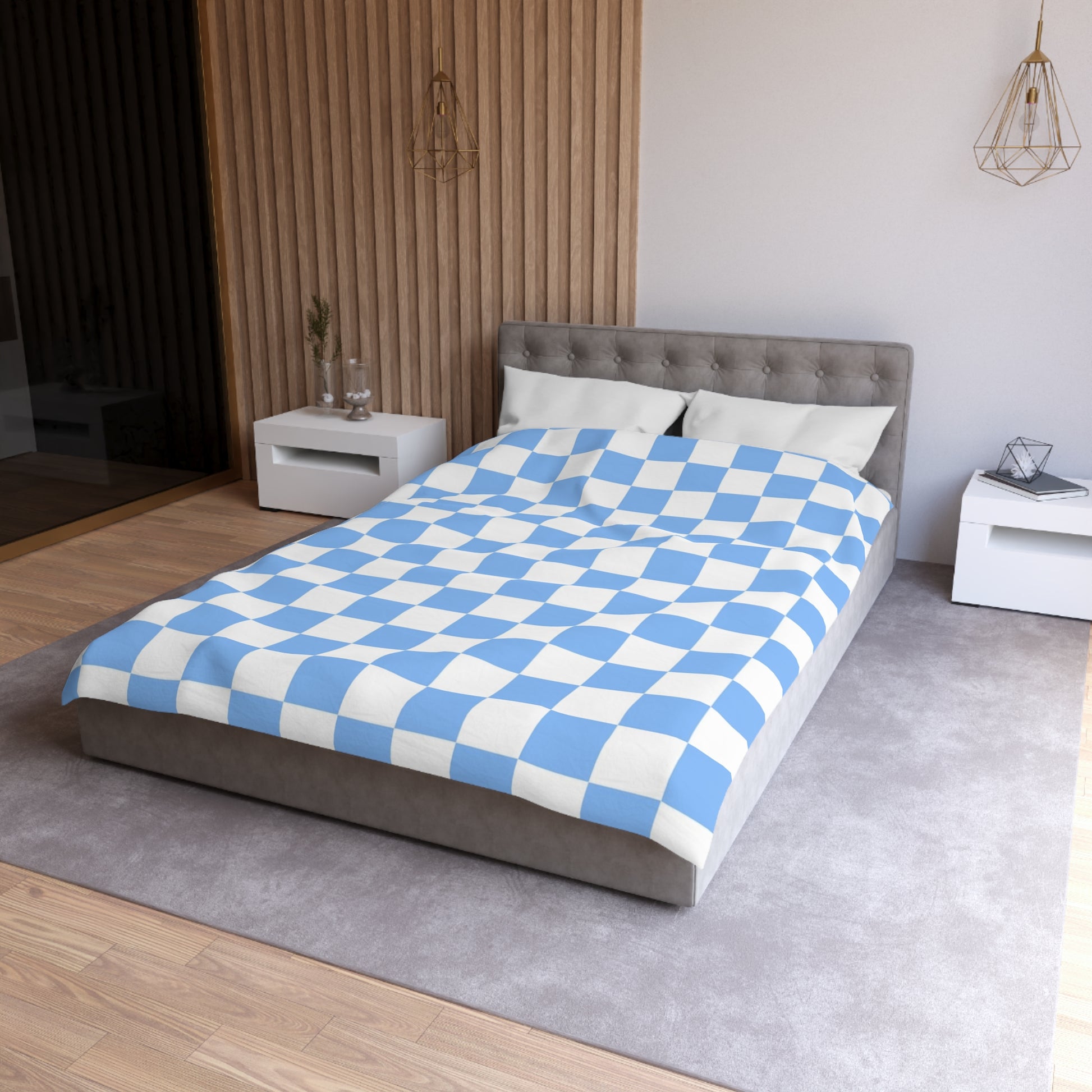 Checkerboard White and Light Blue Microfiber Duvet Cover, Artsulli - Art is Long, Life is Short, Home Decor, , , , , , , 