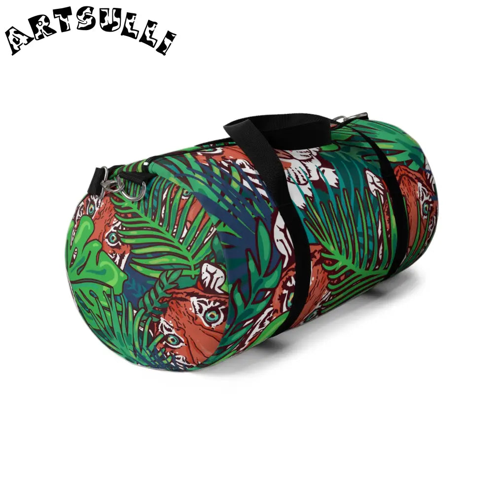 JAKKOUTTHEBXX Tropical Jungle Tigers Blue and Green Duffel Bag