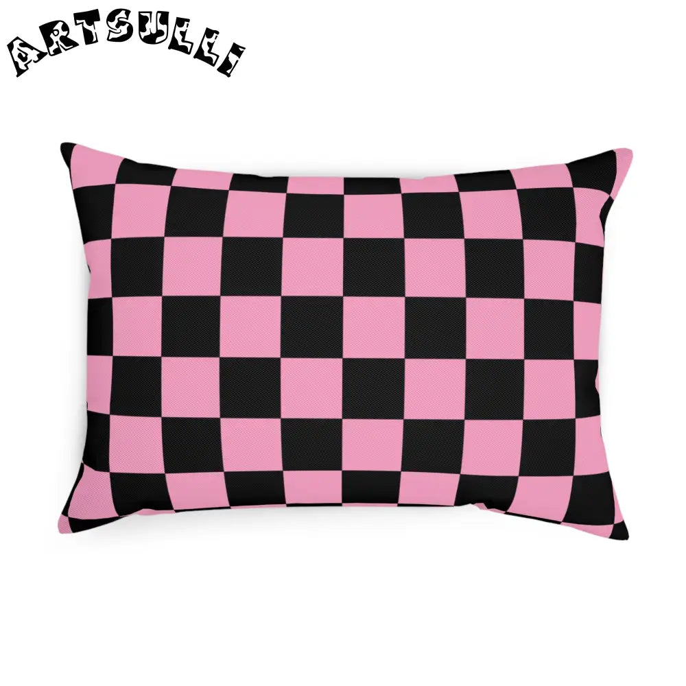 JAKKOUTTHEBXX Checkerboard Black and Pink Cushion JAKKOUTTHEBXX