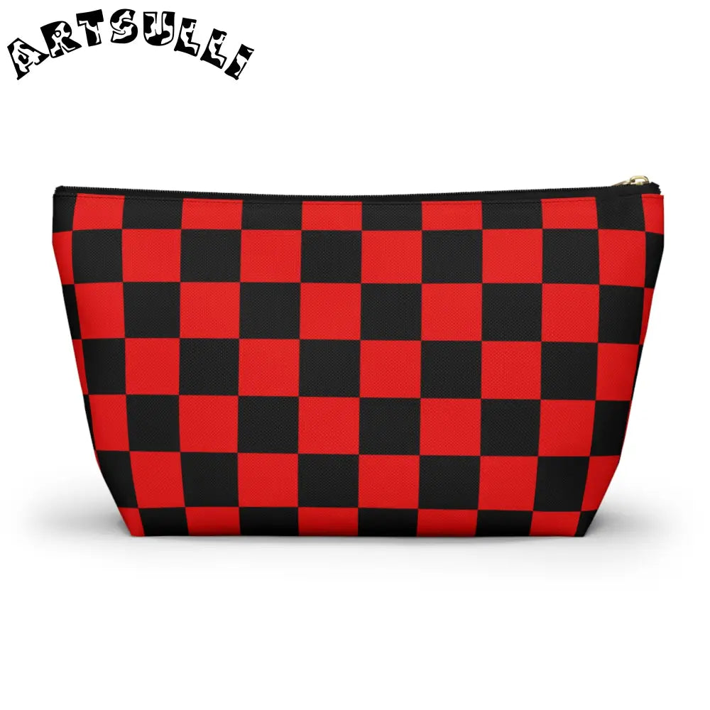 JAKKOUTTHEBXX Checkerboard Red and Black Accessory Pouch w T-bottom
