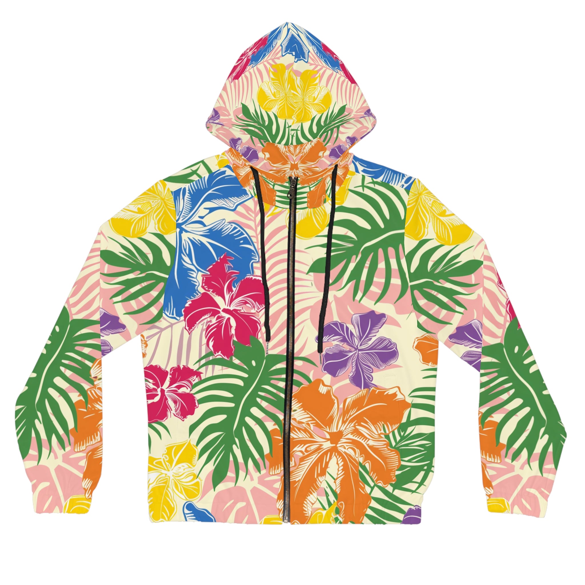Blooming Tropical Flowers Women’s Full-Zip Hoodie (AOP), Artsulli - Art is Long, Life is Short, All Over Prints, Size, XS, Color, Black, , , 22004364838882376675