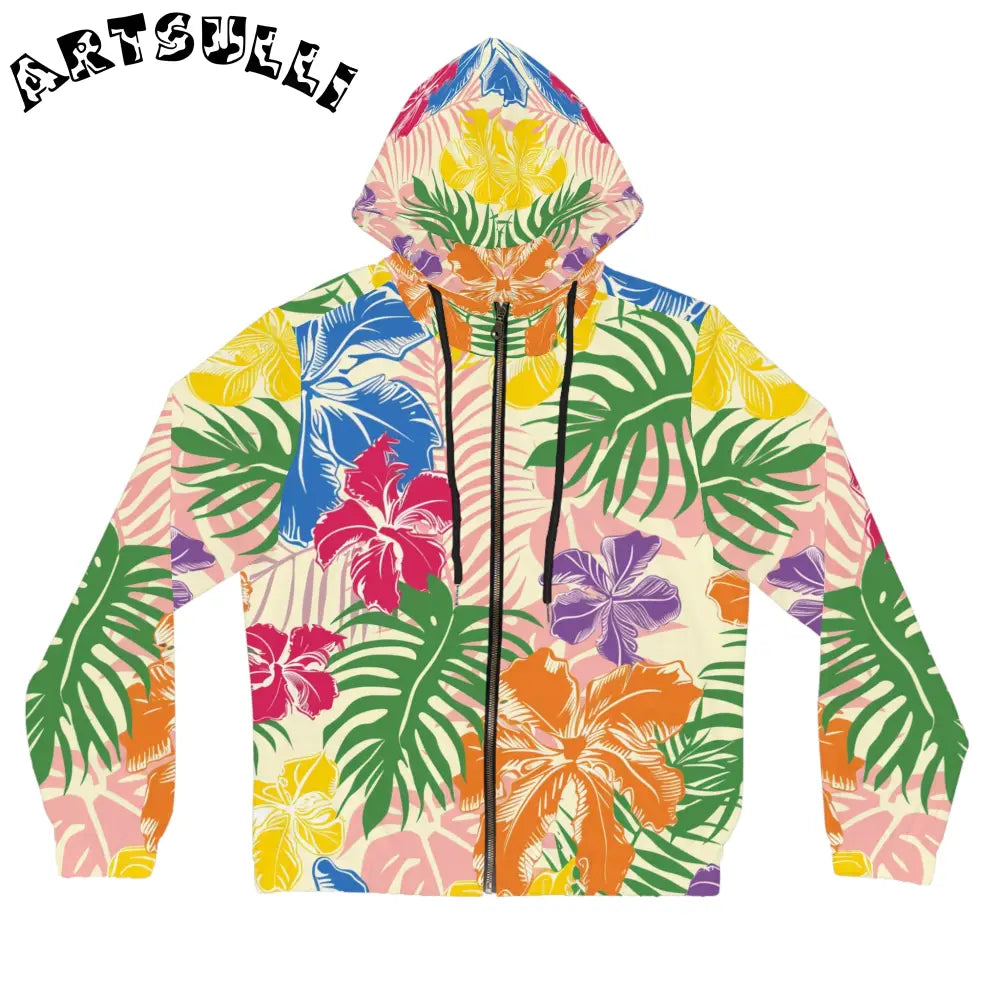 Blooming Tropical Flowers Women’s Full-Zip Hoodie (AOP), Artsulli - Art is Long, Life is Short, All Over Prints, Size, XS, Color, Black, , , 22004364838882376675