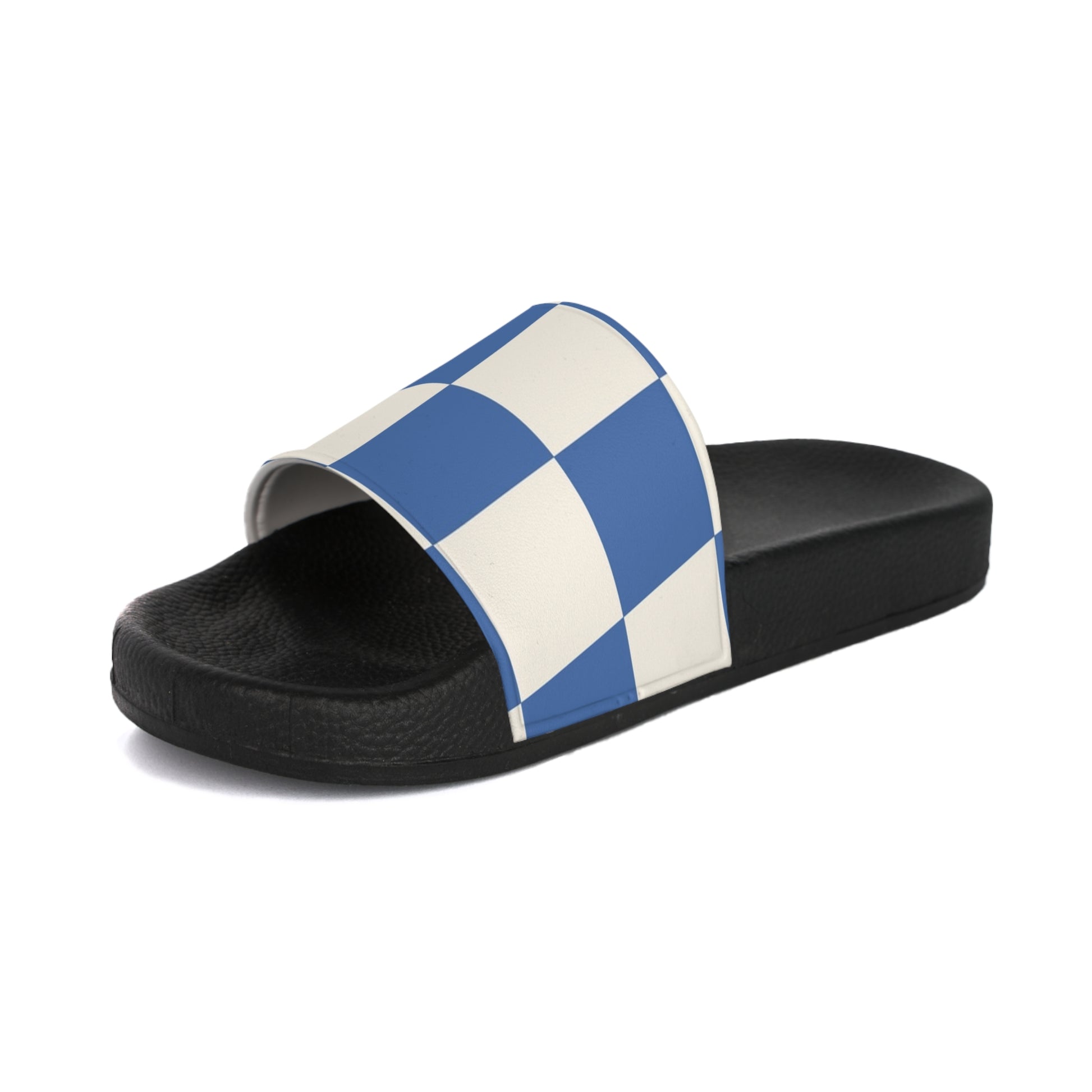 Checkerboard Blue Men's Slide Sandals, Artsulli - Art is Long, Life is Short, Shoes, , , , , , , 