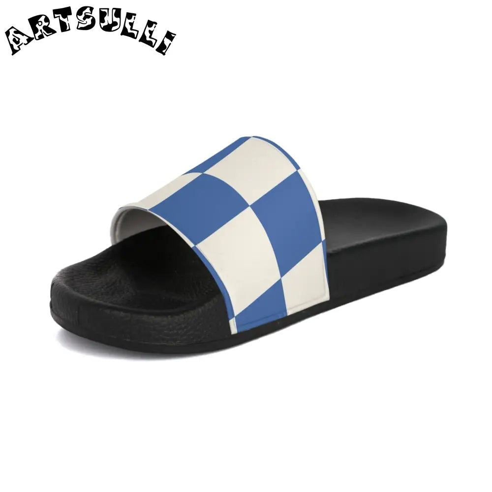 JAKKOUTTHEBXX Checkerboard Blue Men’s Slide Sandals JAKKOUTTHEBXX