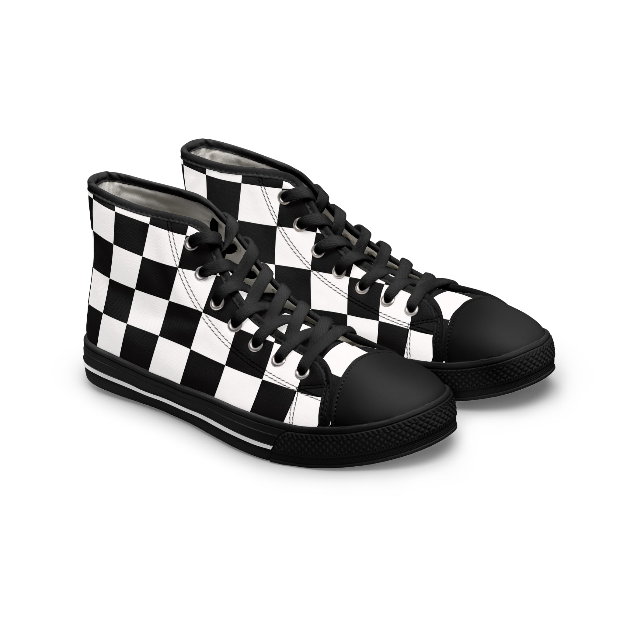 Checkerboard Black and White Women's High Top Sneakers, Artsulli - Art is Long, Life is Short, Shoes, Size, US 5.5, Color, Black sole, , , 25078235372418