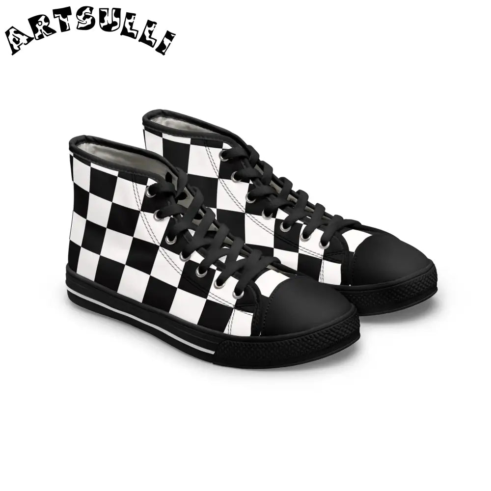 JAKKOUTTHEBXX Checkerboard Black and White Women’s High Top Sneakers