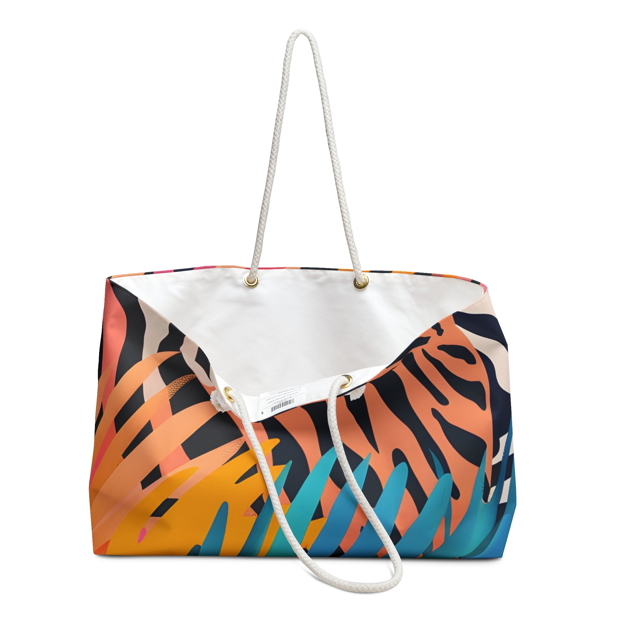 Palm Leaves x Zebra Stripes x Tiger Stripes Orange and Blue  Weekender Bag, Artsulli - Art is Long, Life is Short, Bags, , , , , , , 
