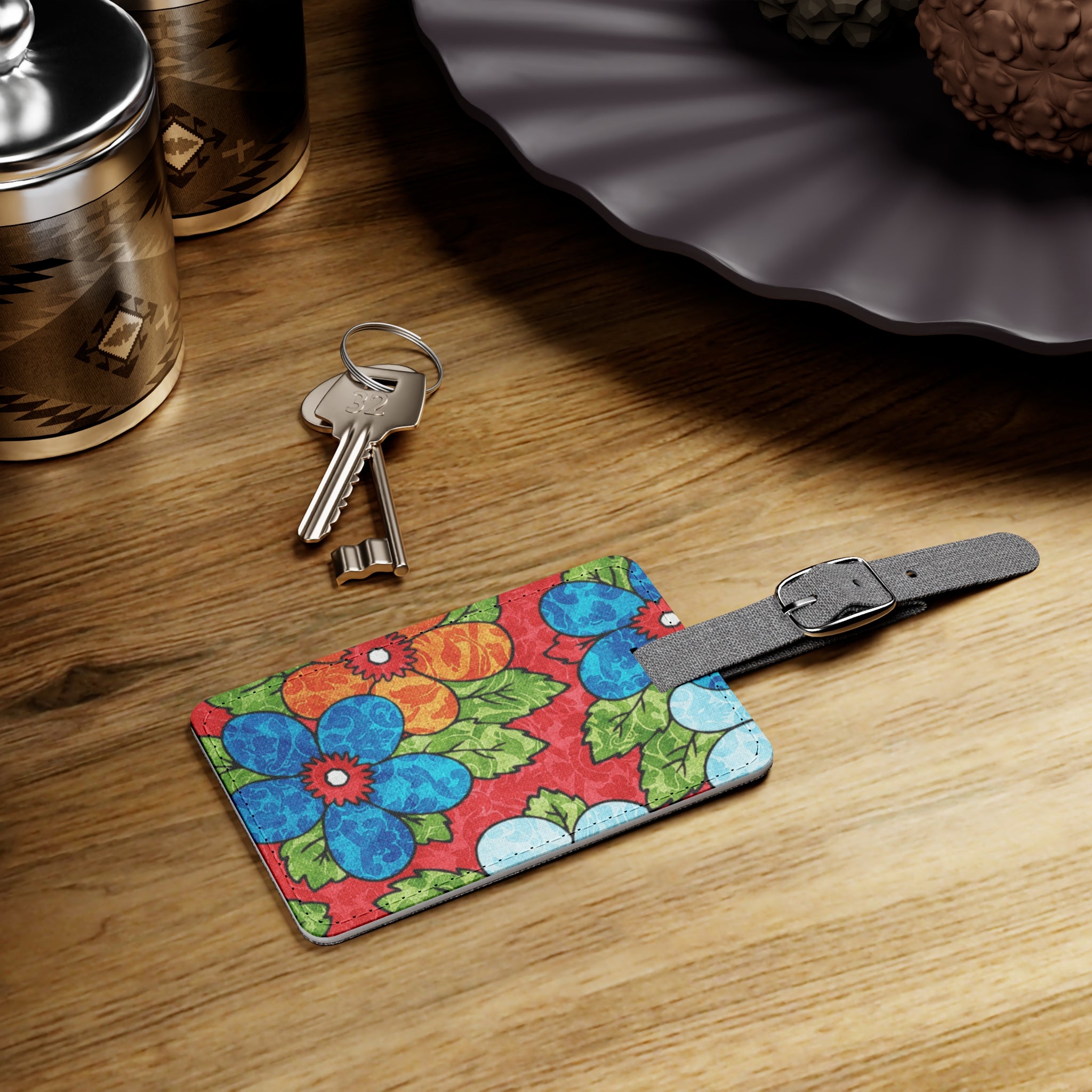 Groovy Red Floral Kl Saffiano Polyester Luggage Tag, Rectangle, Artsulli - Art is Long, Life is Short, Accessories, , , , , , , 