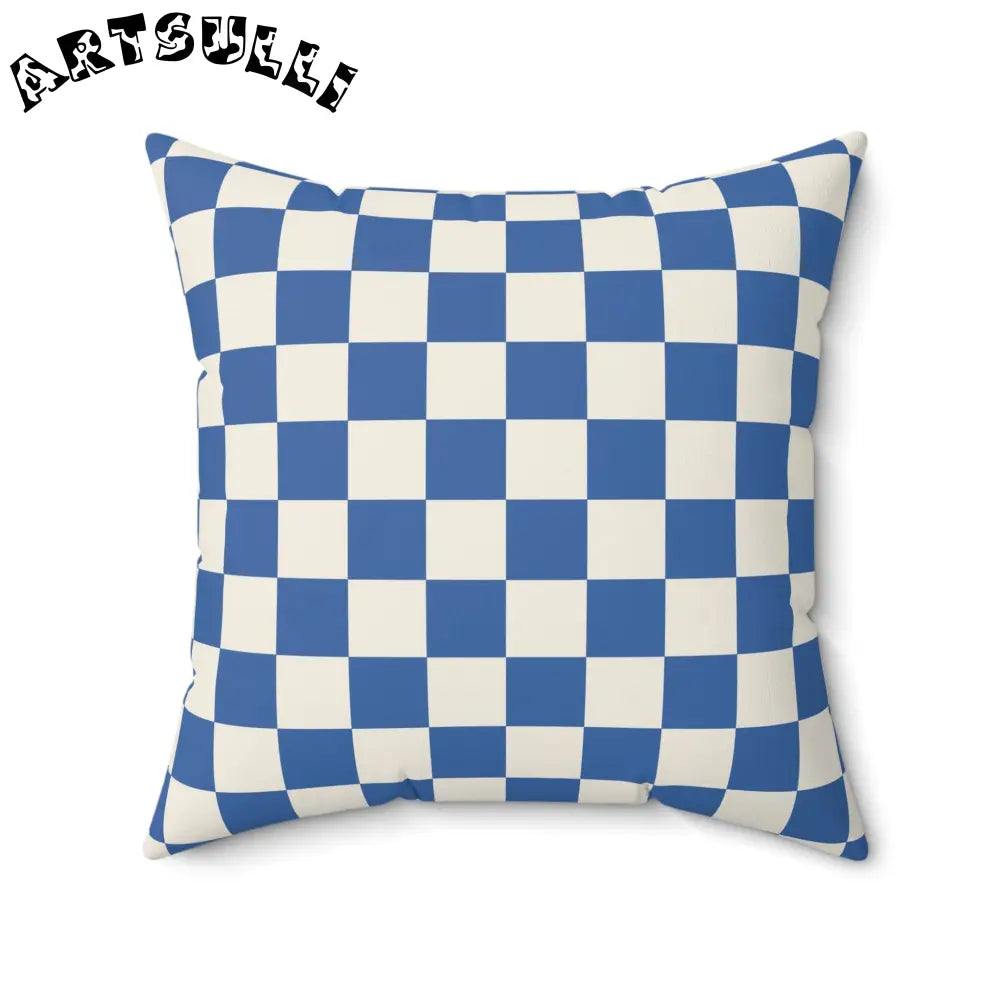 JAKKOUTTHEBXX Checkerboard Blue Spun Polyester Square Pillow