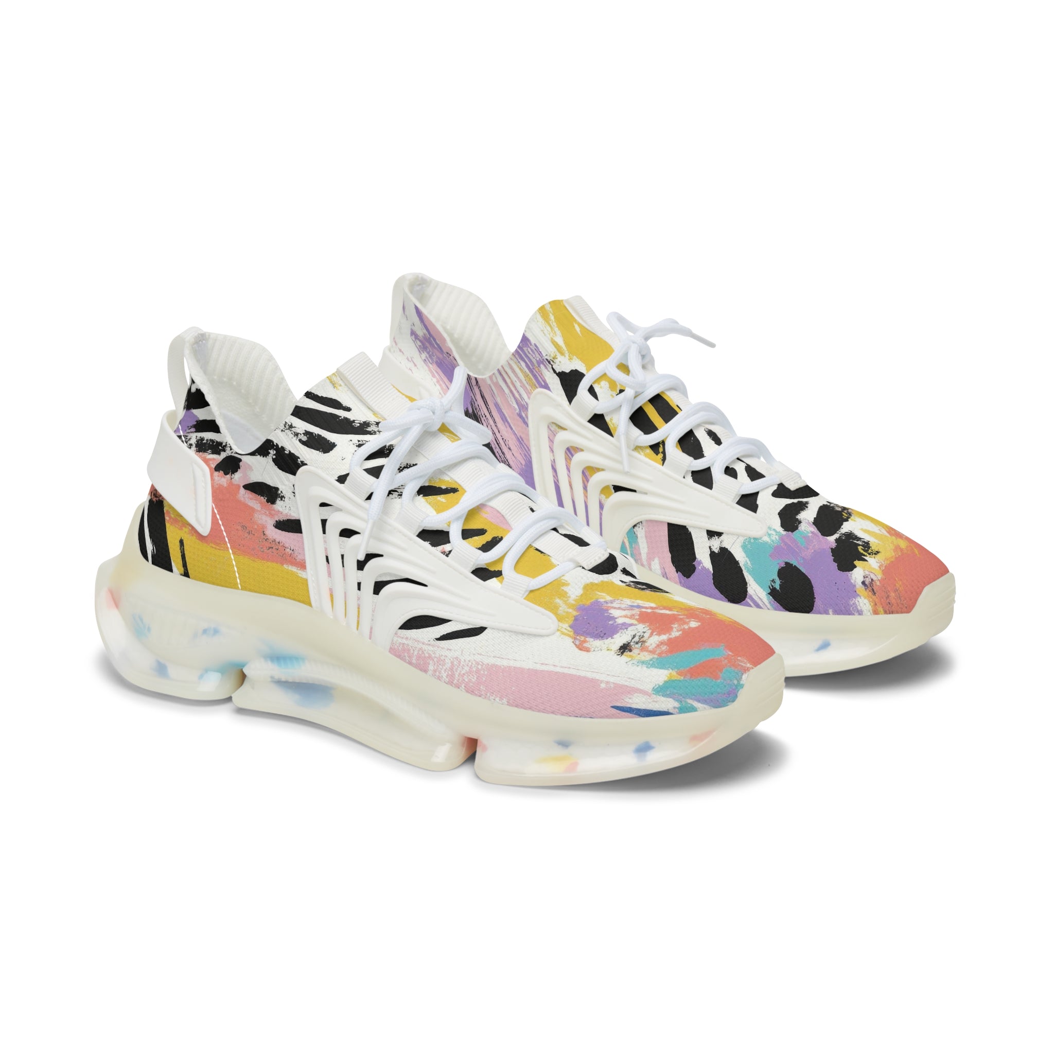 Wild Zebra Stripes x Paint Brush Strokes Multi-Color Women's Mesh Sneakers, Artsulli - Art is Long, Life is Short, Shoes, Color, White sole, Size, US 5.5, , , 16070332790313