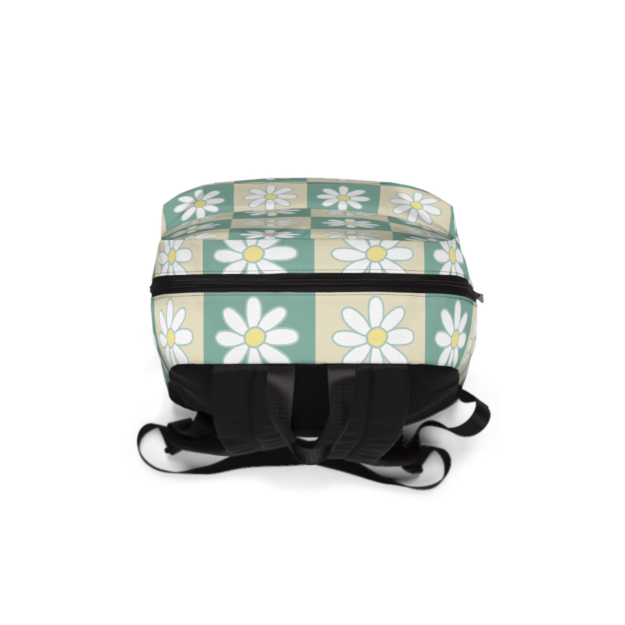 Retro Daisy Checkerboard II Green and Tan Unisex Classic Backpack, Artsulli - Art is Long, Life is Short, Bags, , , , , , , 