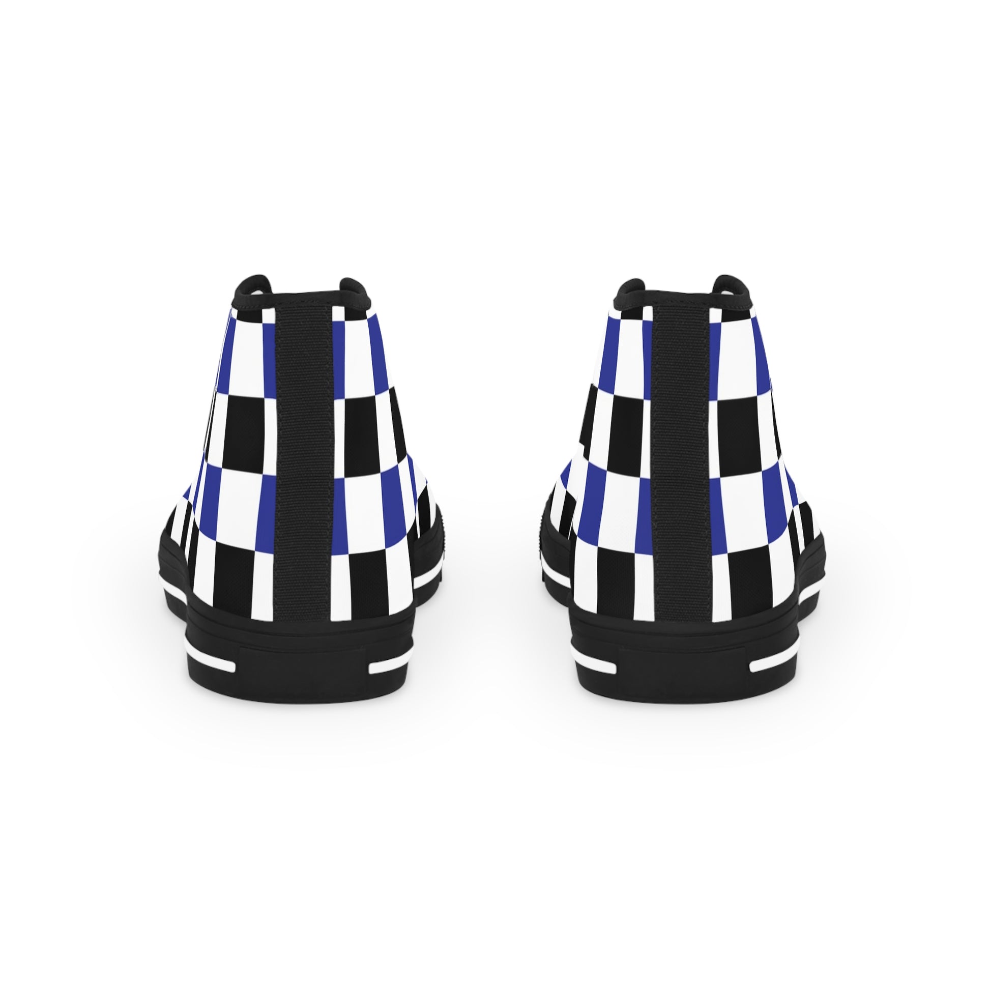 Checkerboard Blue White and Black Men's High Top Sneakers, Artsulli - Art is Long, Life is Short, Shoes, , , , , , , 