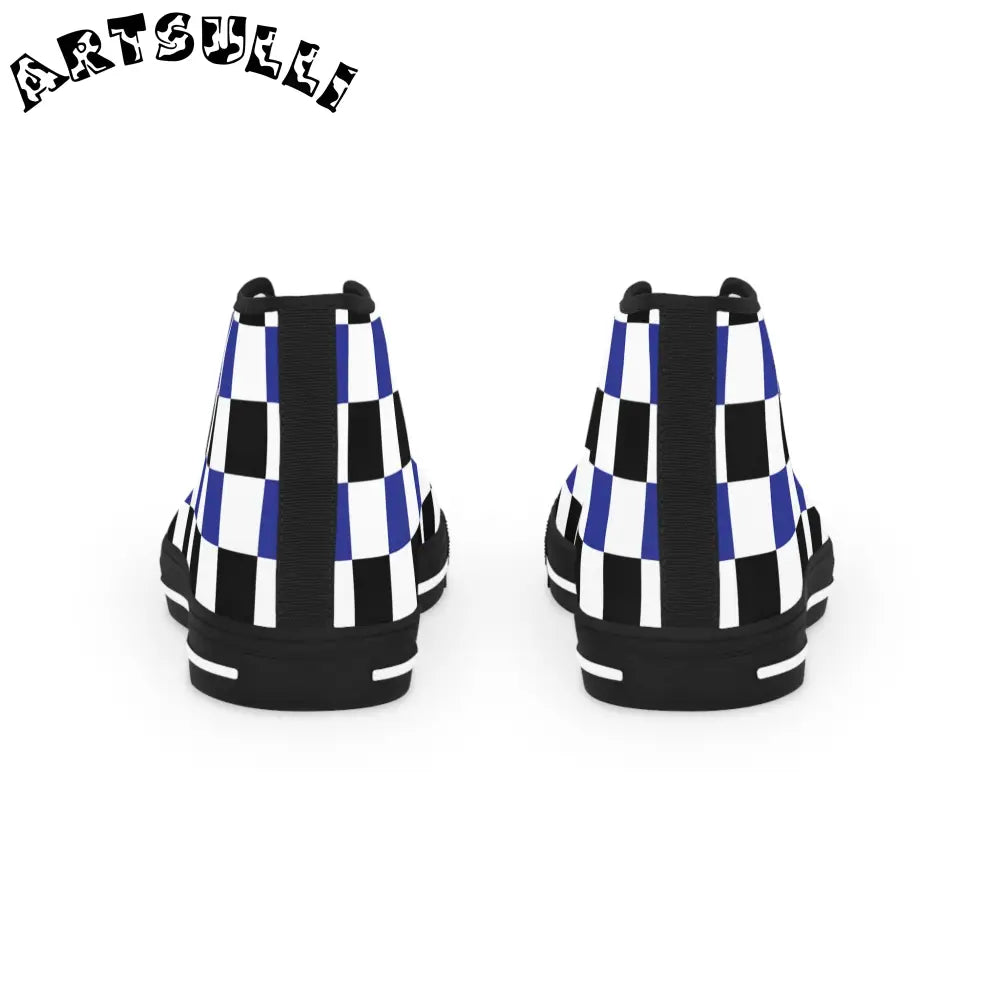 JAKKOUTTHEBXX Checkerboard Blue White and Black Men’s High Top