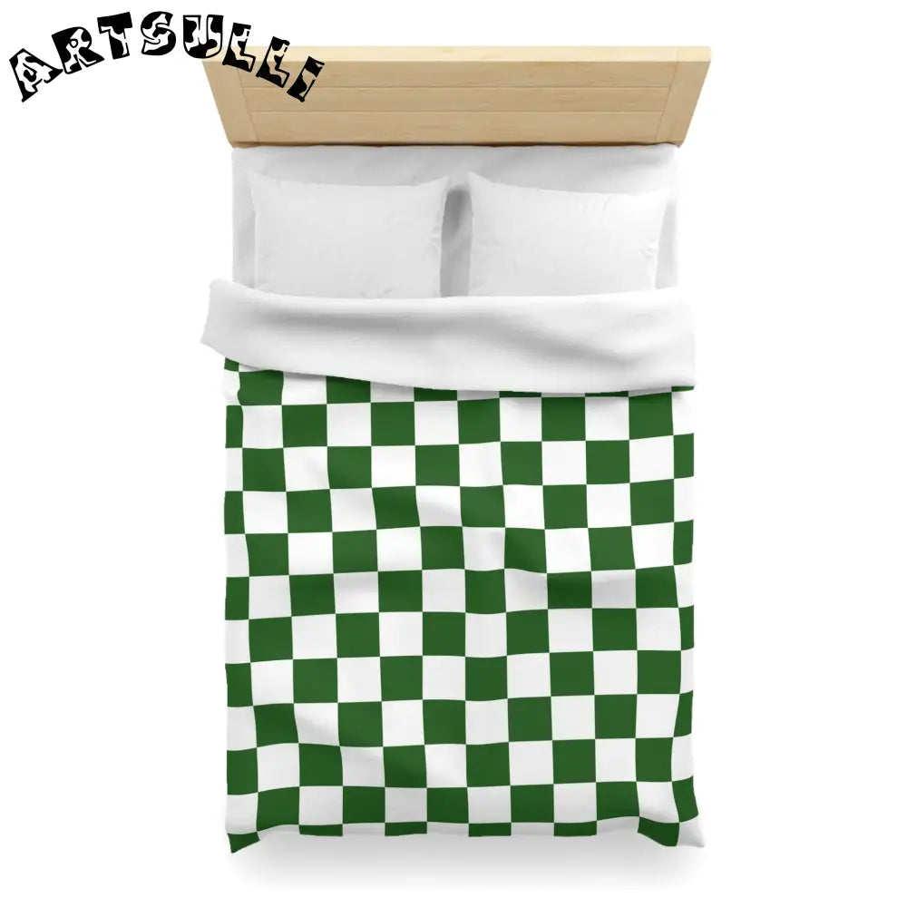 JAKKOUTTHEBXX Checkerboard White and Dark Green Microfiber Duvet