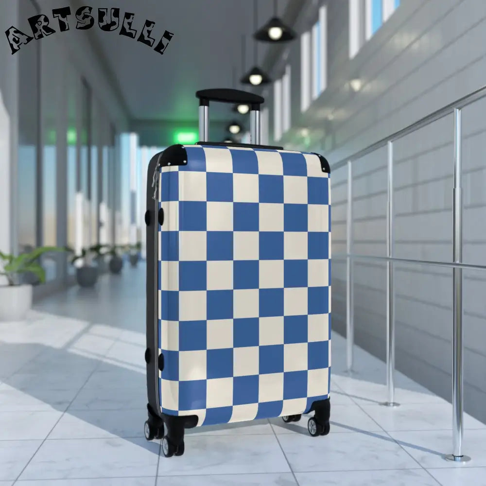 JAKKOUTTHEBXX Checkerboard Blue Suitcase JAKKOUTTHEBXX Artsulli
