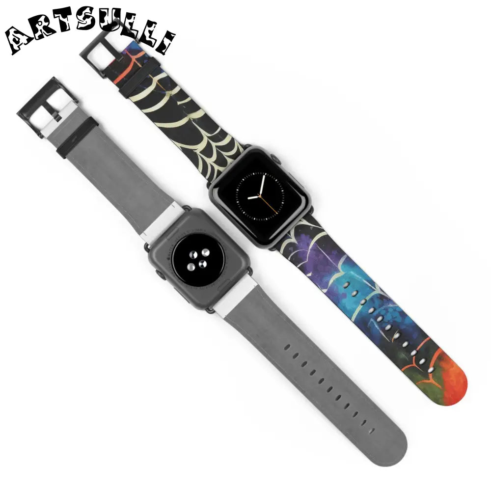 JAKKOUTTHEBXX Colorful Spider Web Faux Leather Watch Band 2025