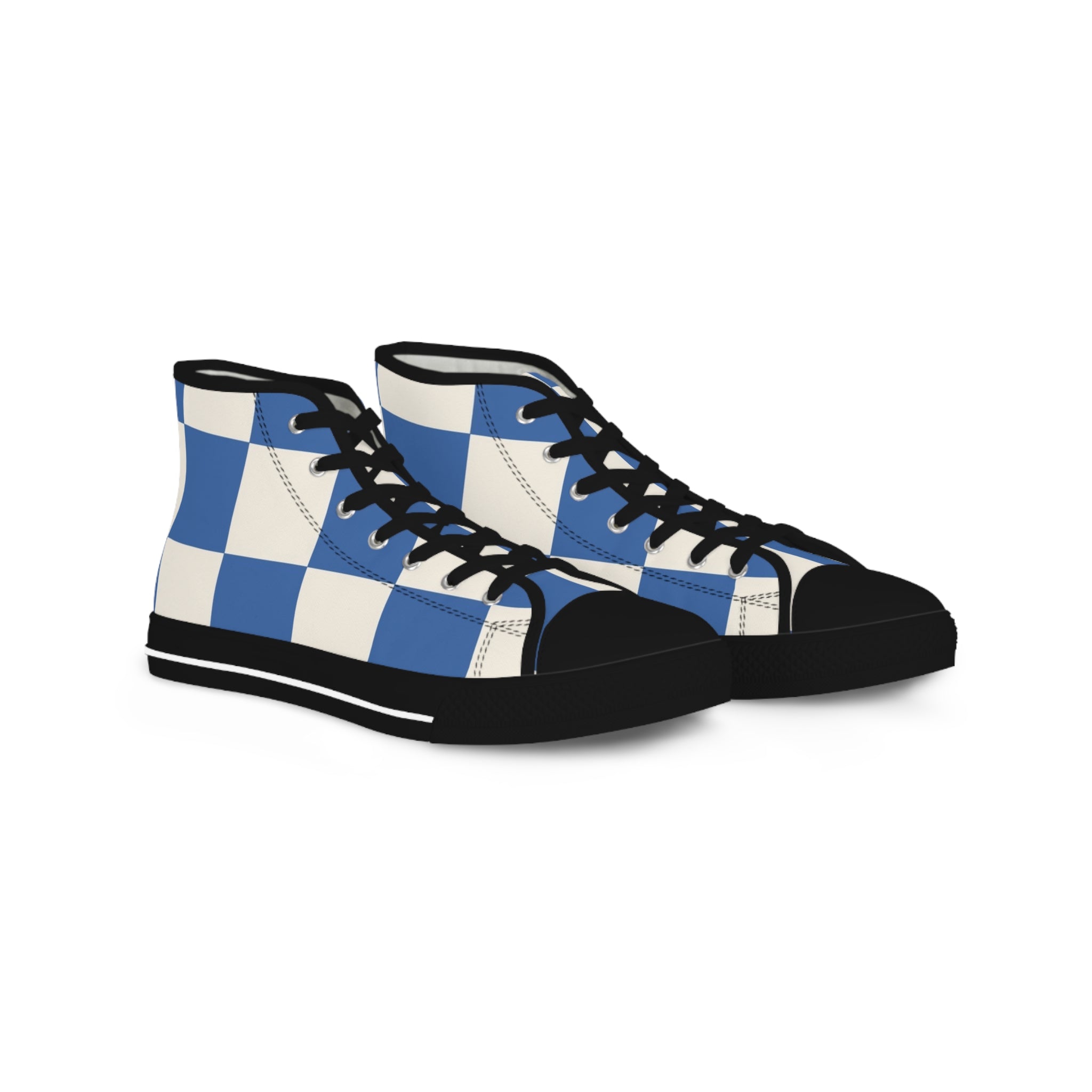 Big Checkerboard Blue Men's High Top Sneakers, Artsulli - Art is Long, Life is Short, Shoes, Size, US 5, Color, Black sole, , , 16895359067741575996
