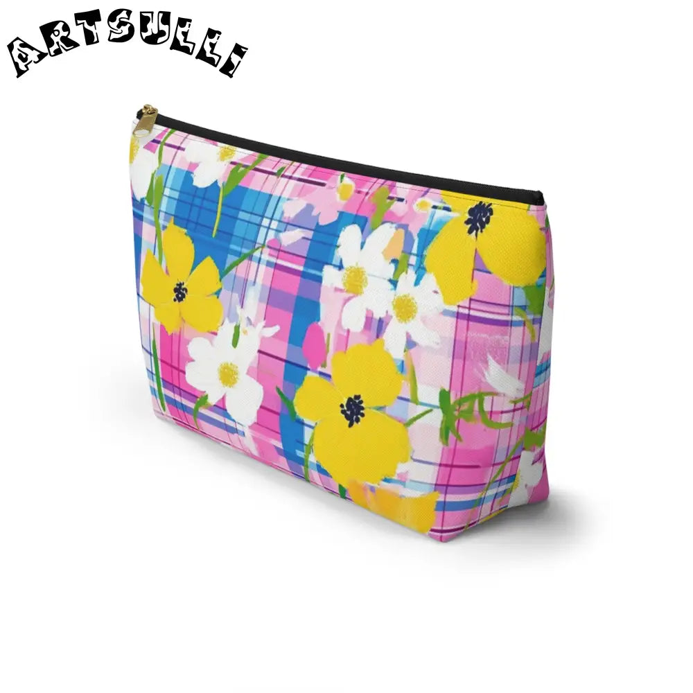 JAKKOUTTHEBXX Plaid Garden Pink and Purple Accessory Pouch w