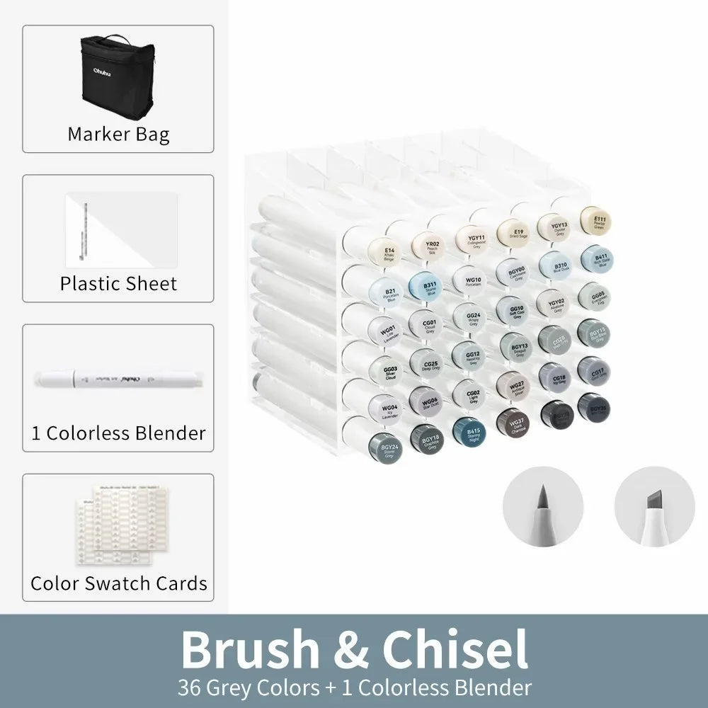 Buy The Best By Artsulli - Art is Long Life Short - Ohuhu Honolulu 36 Gray Colors Marker Pen Set Alcohol Markers Refillable Dual Tips