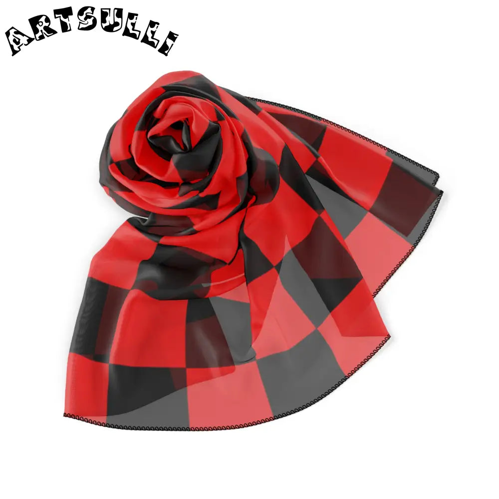JAKKOUTTHEBXX Checkerboard Red and Black Poly Scarf JAKKOUTTHEBXX