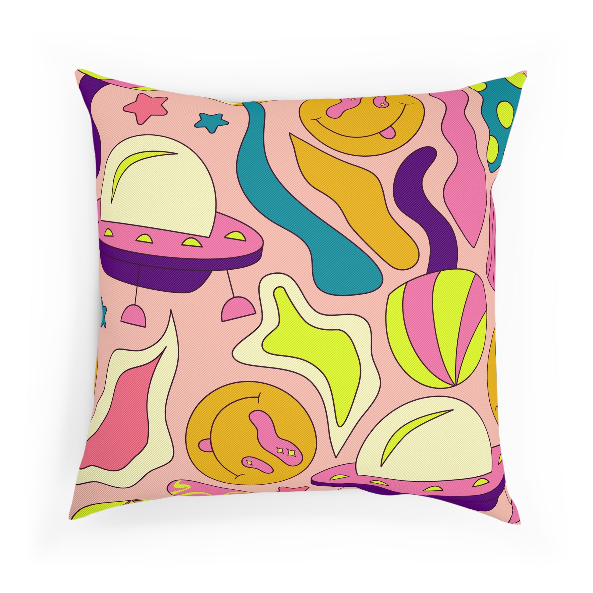 Trippy Spaceships Pink Cushion, Artsulli - Art is Long, Life is Short, Home Decor, , , , , , , 
