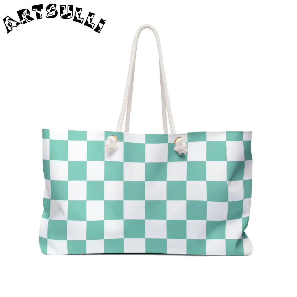 JAKKOUTTHEBXX Checkerboard Light Green Weekender Bag JAKKOUTTHEBXX