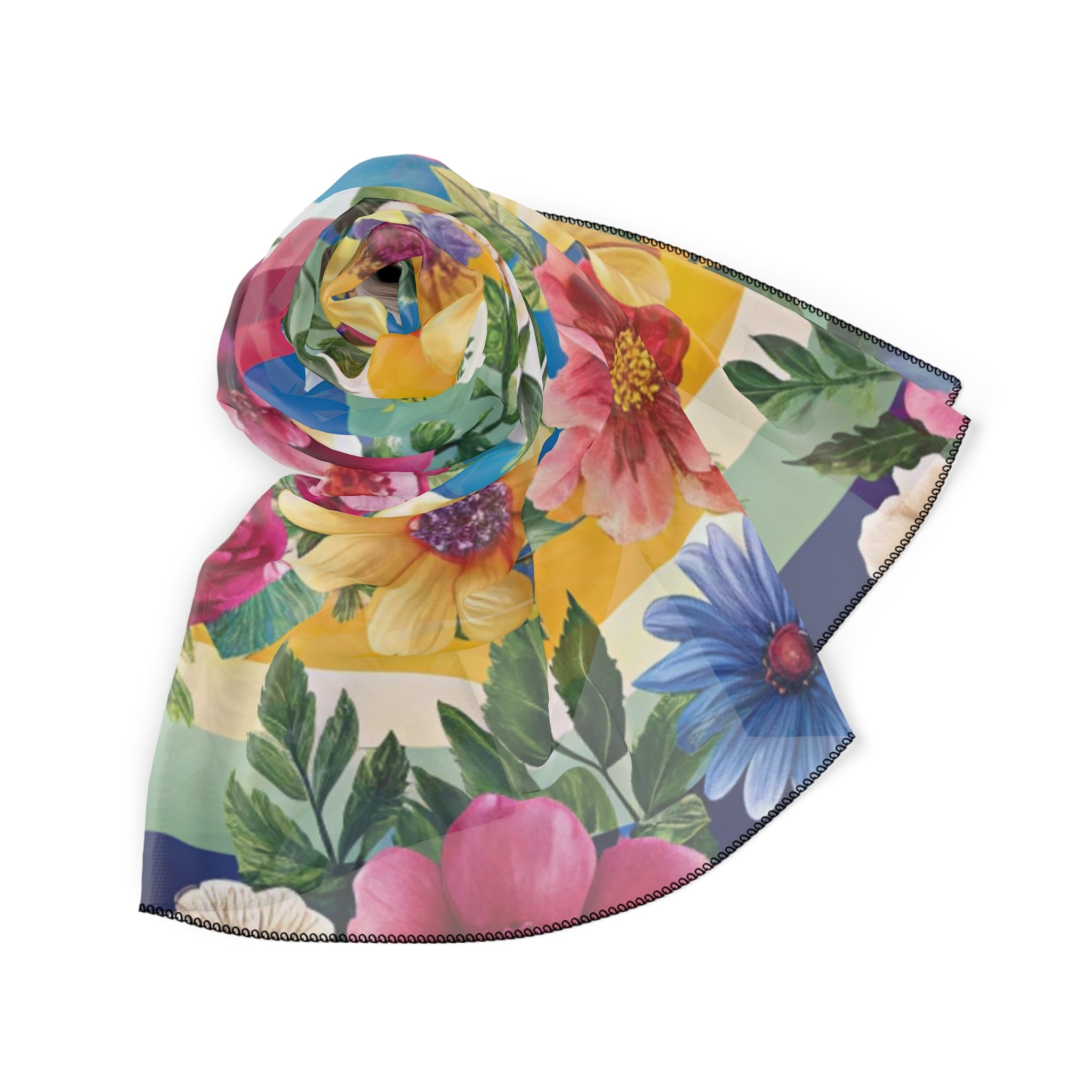 Floral Stripe 4K Poly Scarf, Artsulli - Art is Long, Life is Short, Accessories, , , , , , , 